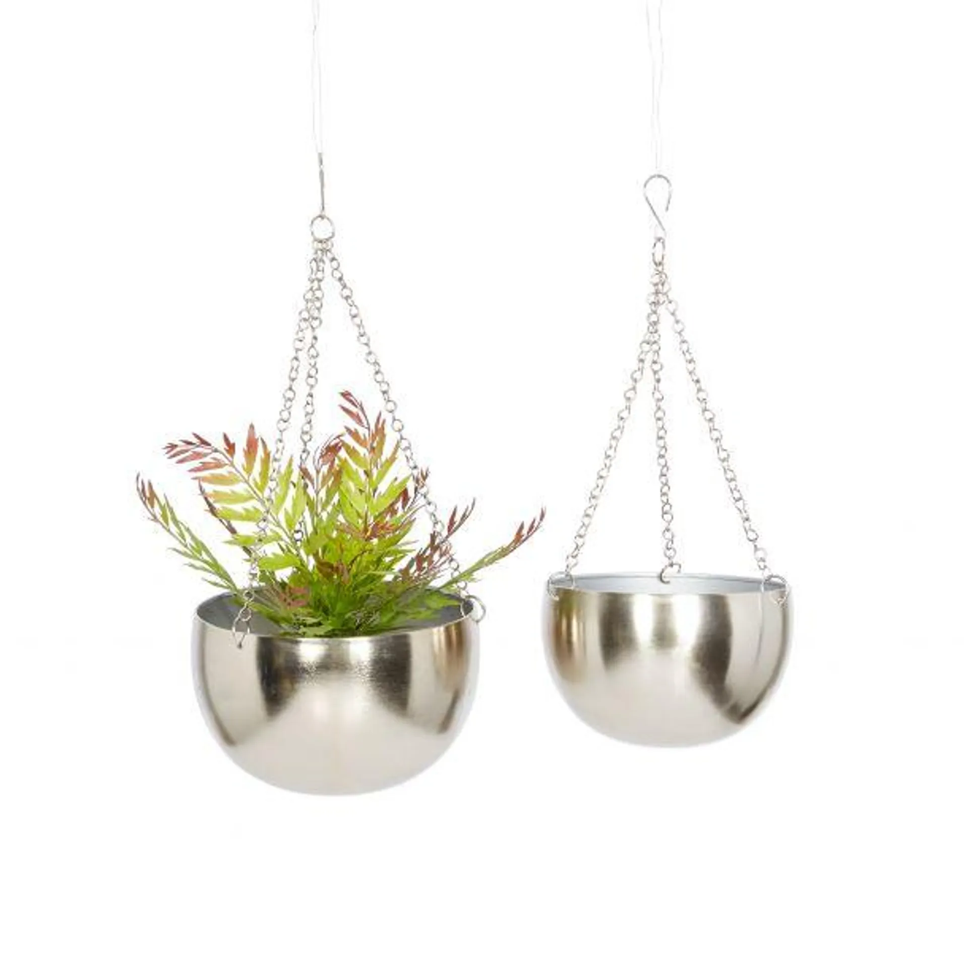 Marisol + Daisy Glam Metal Dome Shaped Planter with Hanging Chain (Set of 2) - Silver