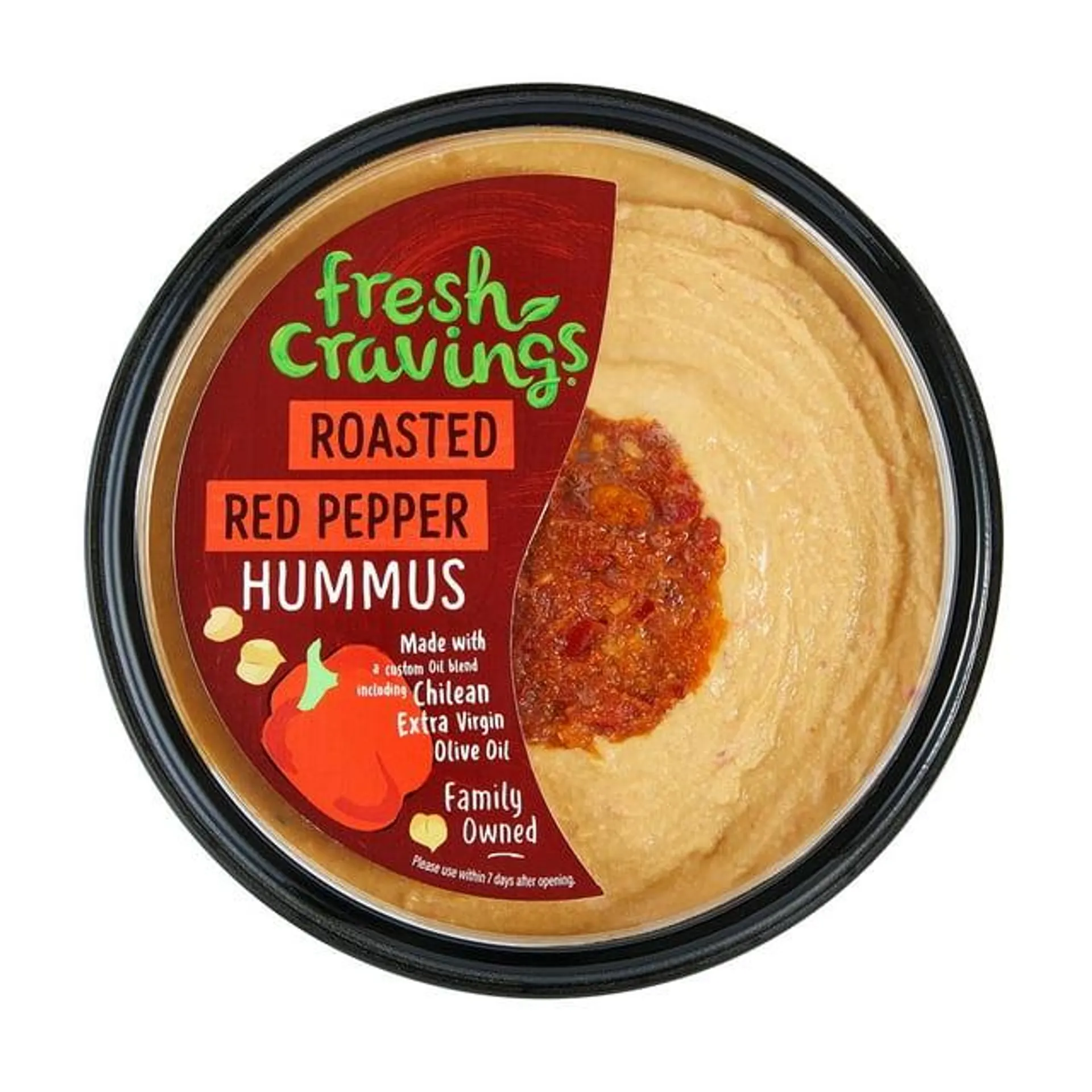 Fresh Cravings Roasted Red Pepper Hummus, 10 oz. Plastic Tub, Gluten-Free, Dairy-Free, 2 Tbsp (32g)