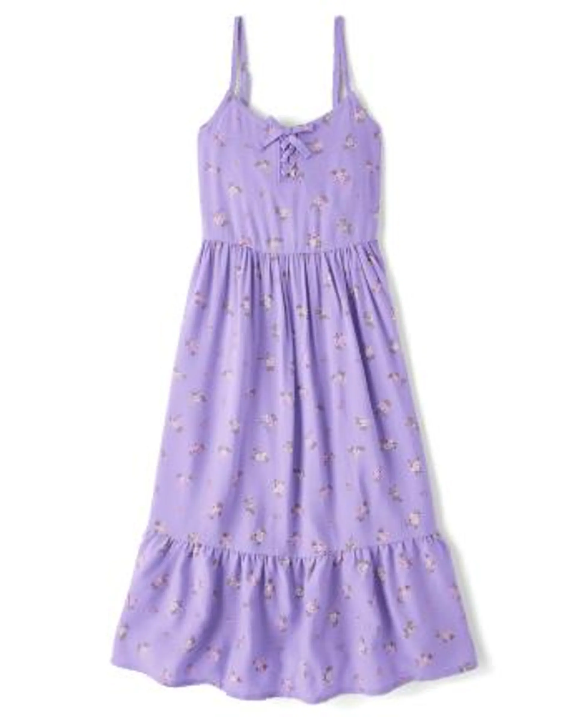 Girls Floral Maxi Ruffle Dress - purple tang cl