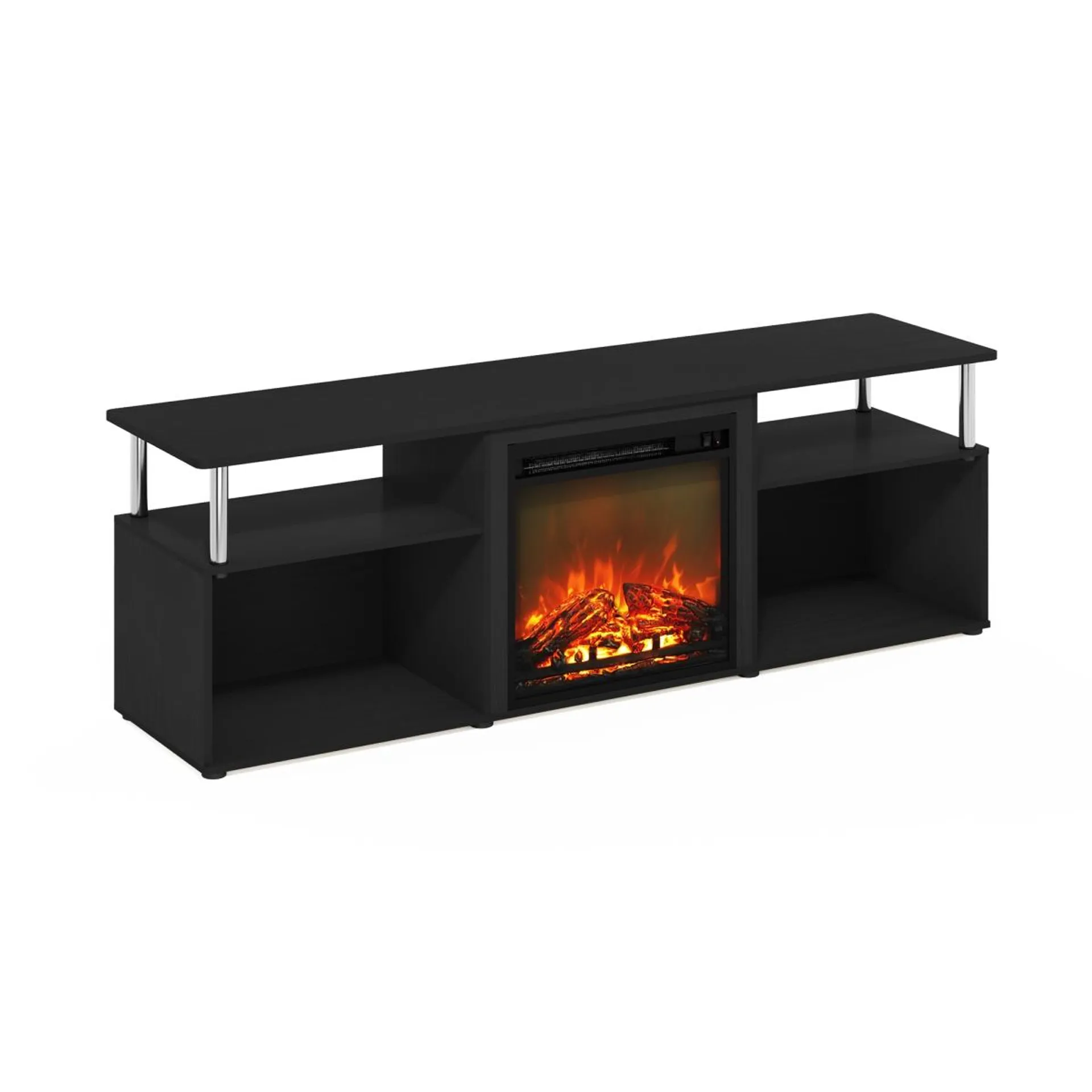 LRL Jensen Open Storage Fireplace Entertainment Center for TV up to 70 in. with Stainless Steel Tubes, Americano & Chrome