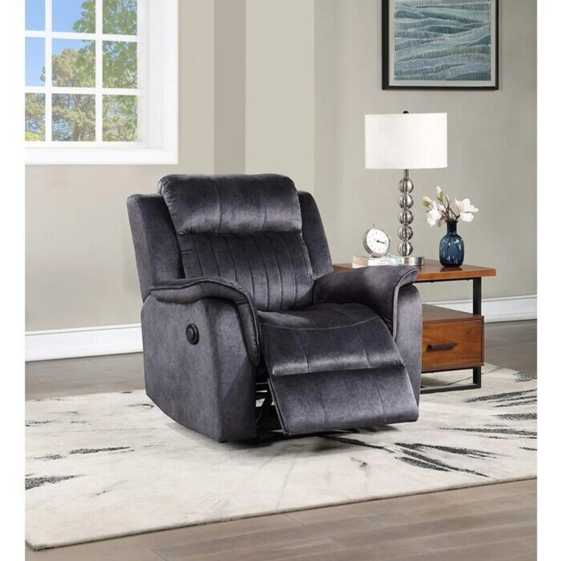 Esofastore Modern Power Recliner Chair, Extra Soft Faux Suede Fabric Upholstered Adjustable Arm Chair, Living Room Sofa Chair, Blue Gray