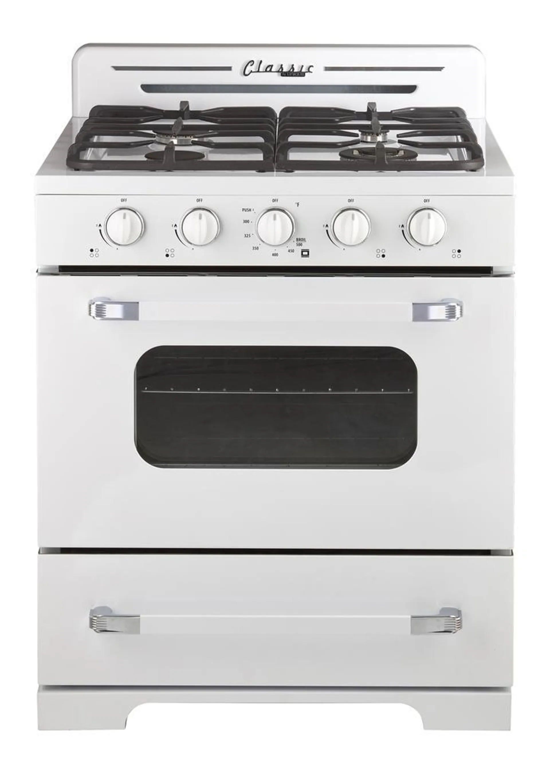 Unique® 30" 3.9 cu.ft. Off-Grid Marshmallow White Retro Gas Range