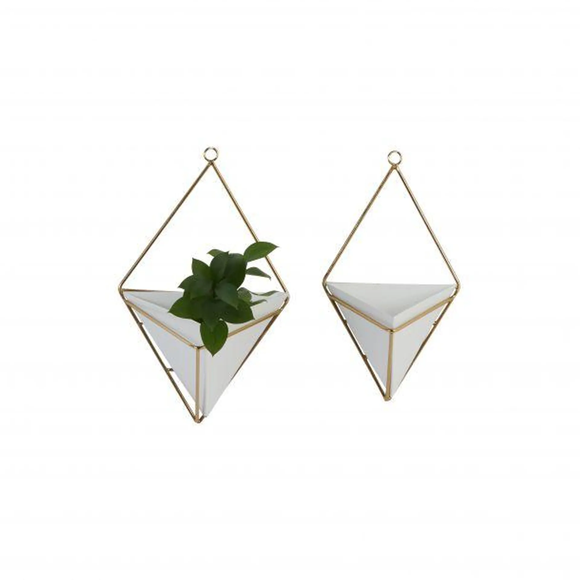 CosmoLiving by Cosmopolitan Contemporary Triangle Wall Planter in Metal (Set of 2) - White/Gold