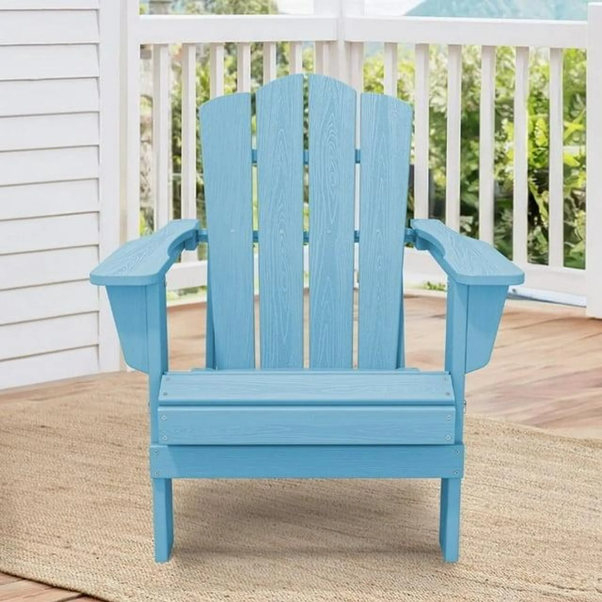 Outdoor Patio Folding HDPE Resin Adirondack Chair, Light Blue