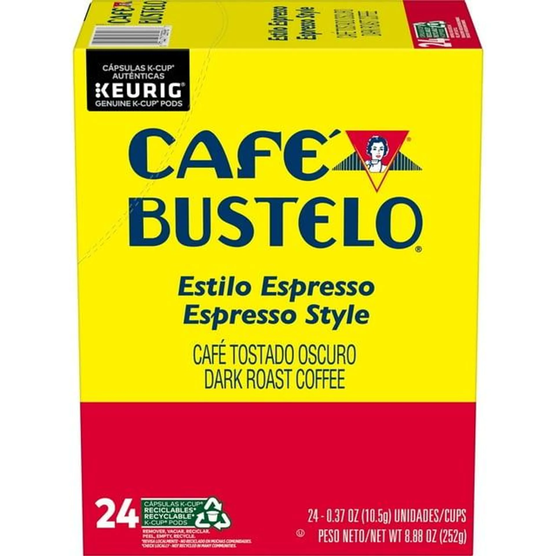 Cafe Bustelo Espresso Style, Dark Roast Coffee, Keurig K-Cup Pods, 24 Count Box