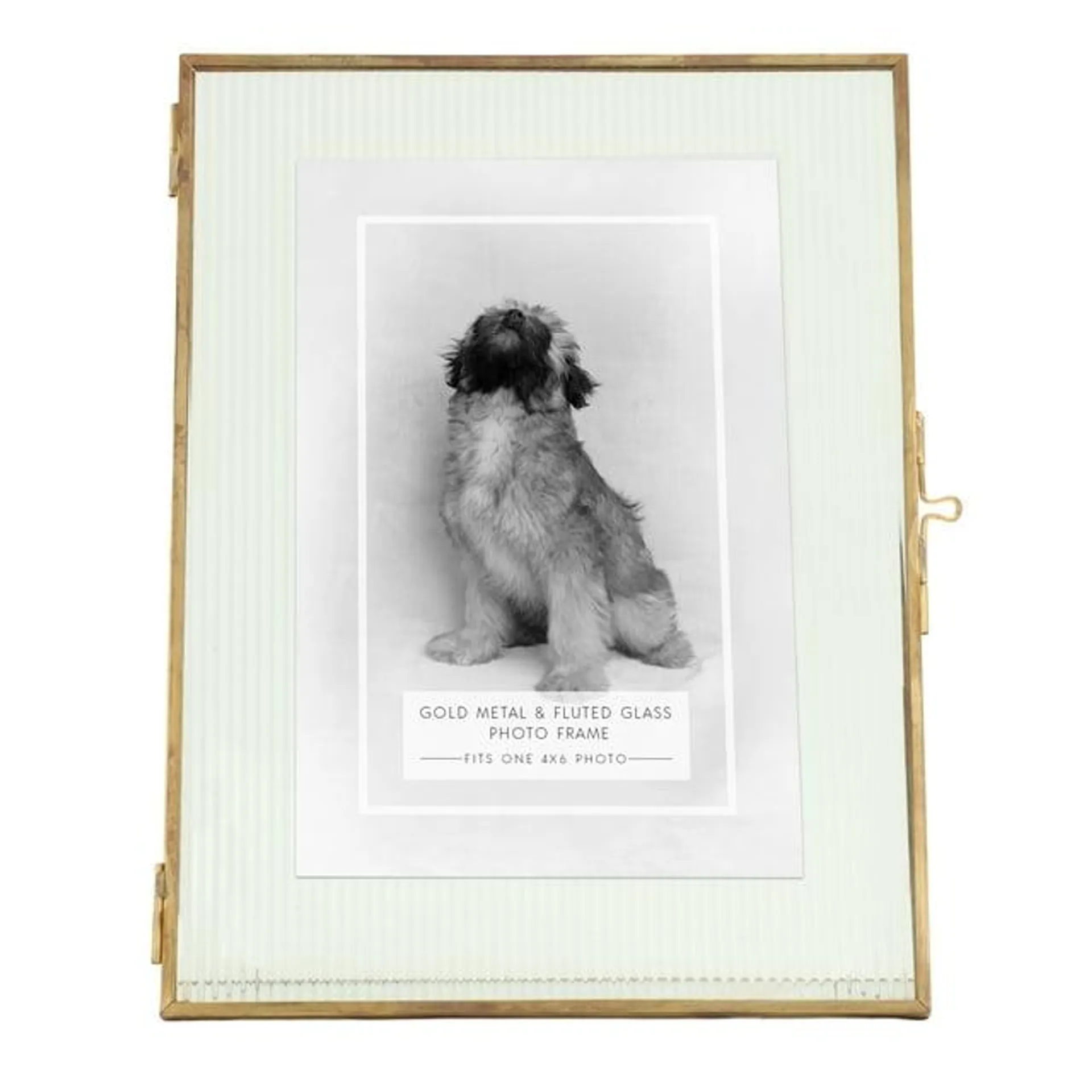 Brass Trimmed Fluted Glass Tabletop Picture Frame Fits up to a 5"x7" Photo