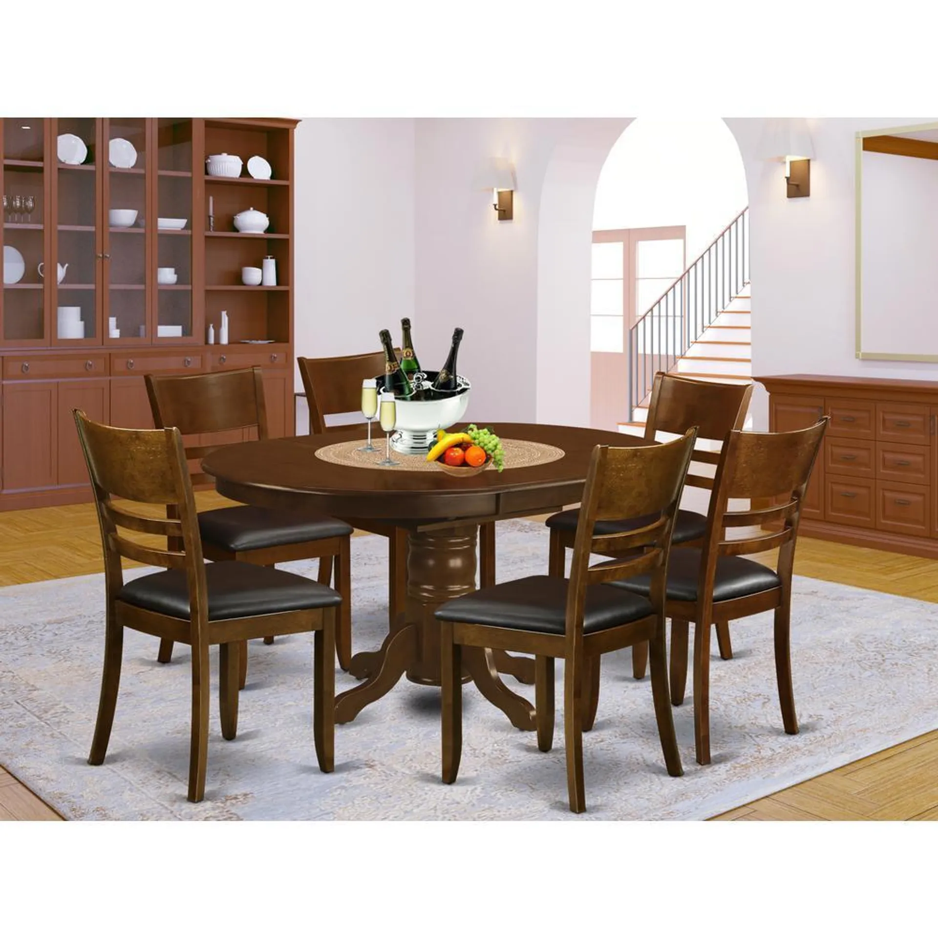 East West Furniture 7 Pc set Kenley with a Leaf and 6Padded Leather Kitchen Chairs in Espresso .