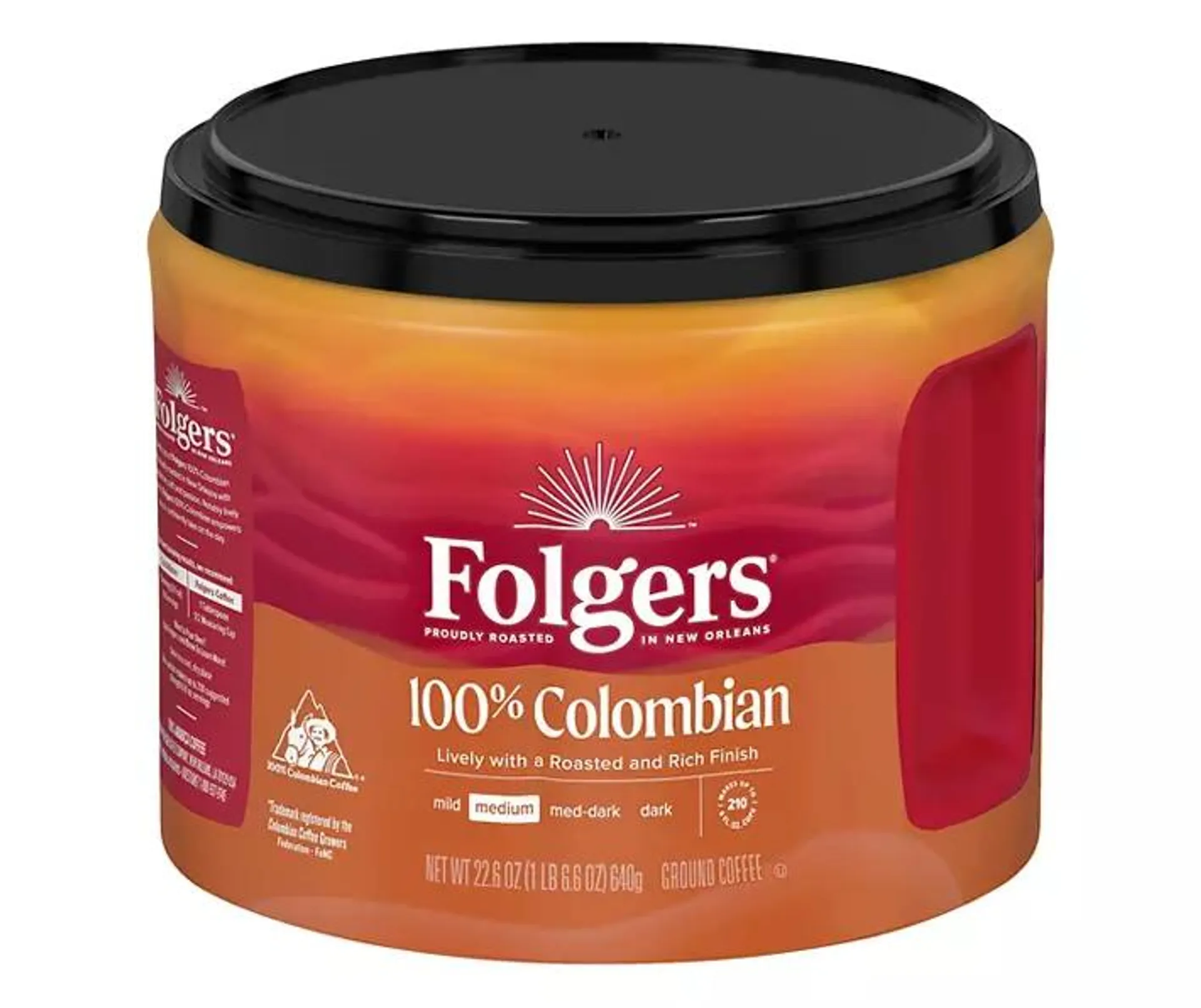 Folgers 100% Colombian Coffee, Medium Roast Ground Coffee, 22.6 Ounce Canister