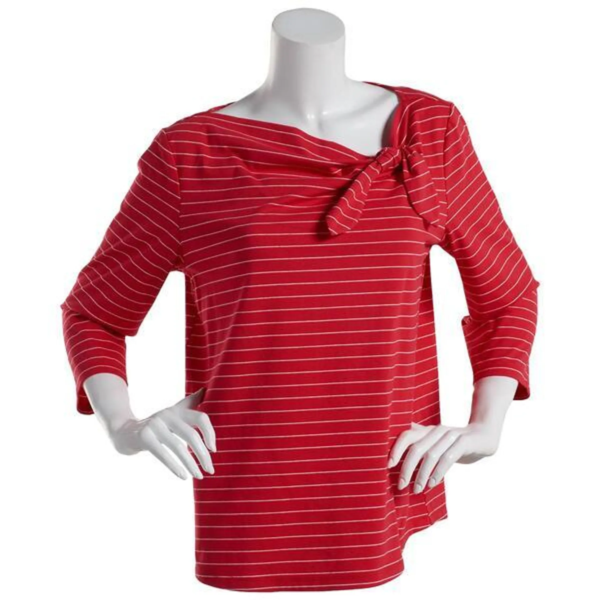 Womens Hannah & Gracie 3/4 Sleeve Marilyn Neck Bow Stripe Tee