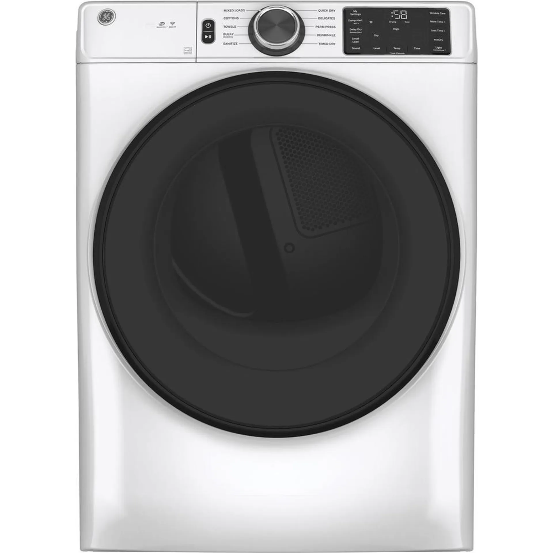 GE Appliances GFD55ESSNWW-1 7.8cu.ft. Smart Stackable Electric Vented Dryer w/ Sanitize Cycle - White