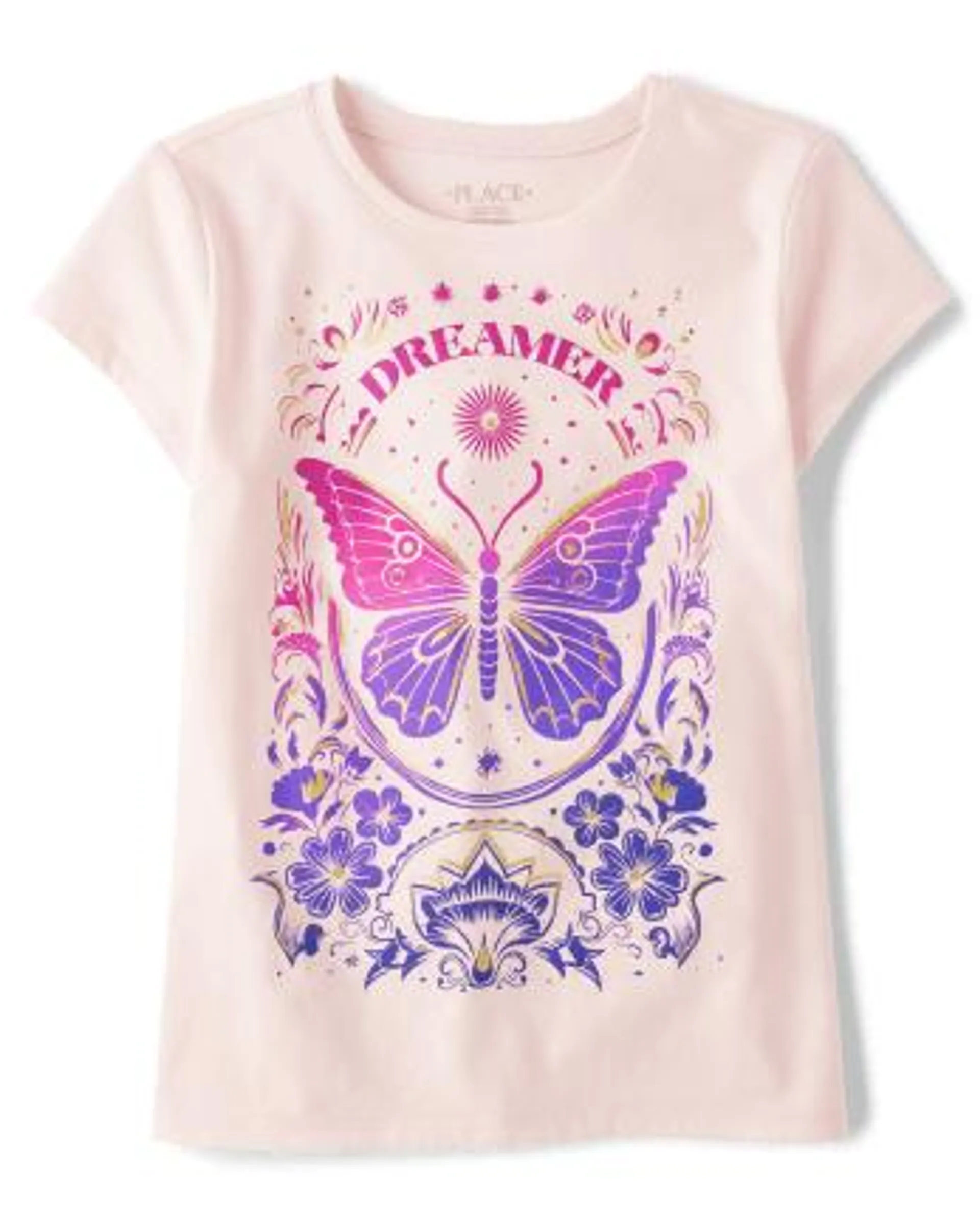 Girls Dreamer Butterfly Graphic Tee - petal