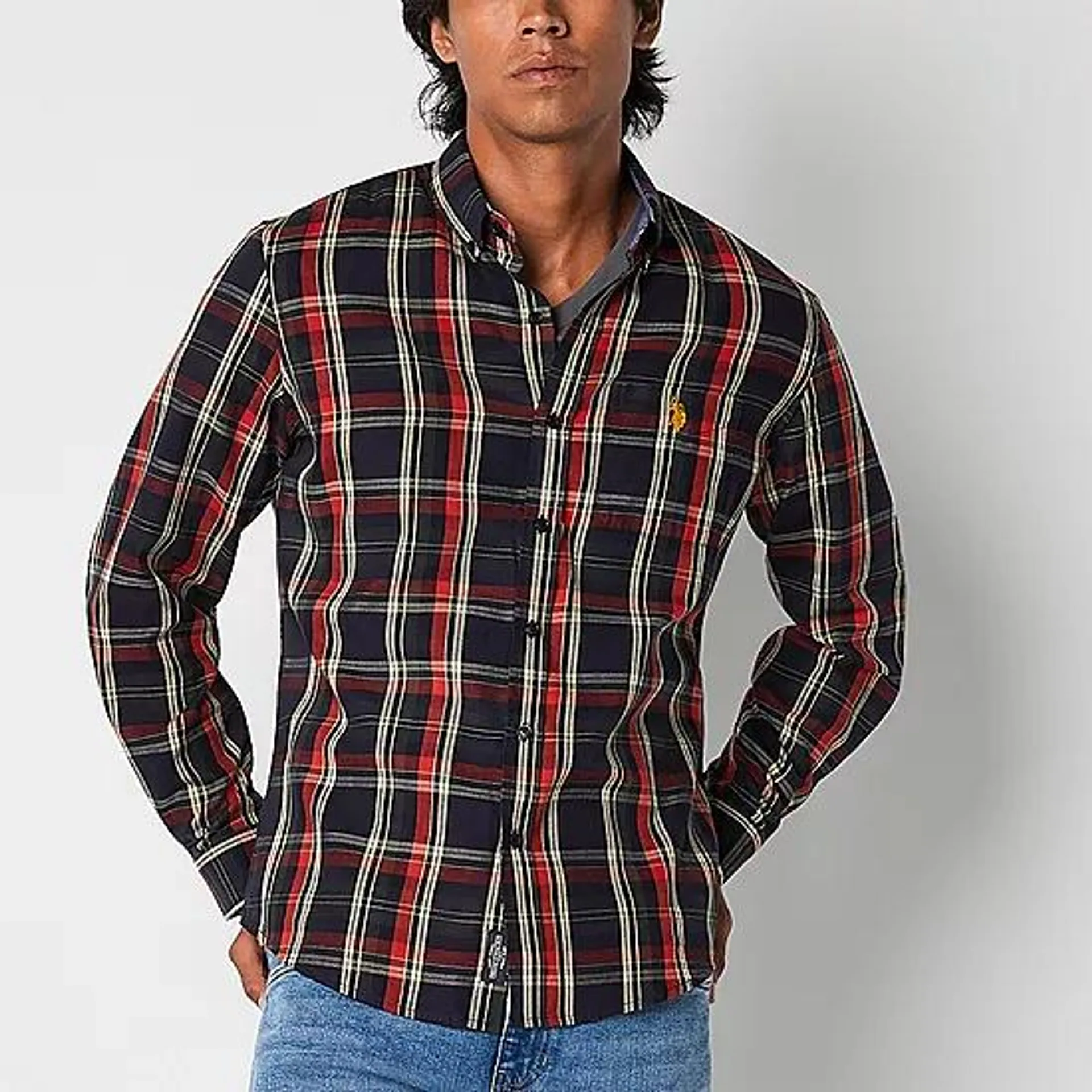 U.S. Polo Assn. Mens Classic Fit Long Sleeve Plaid Button-Down Shirt