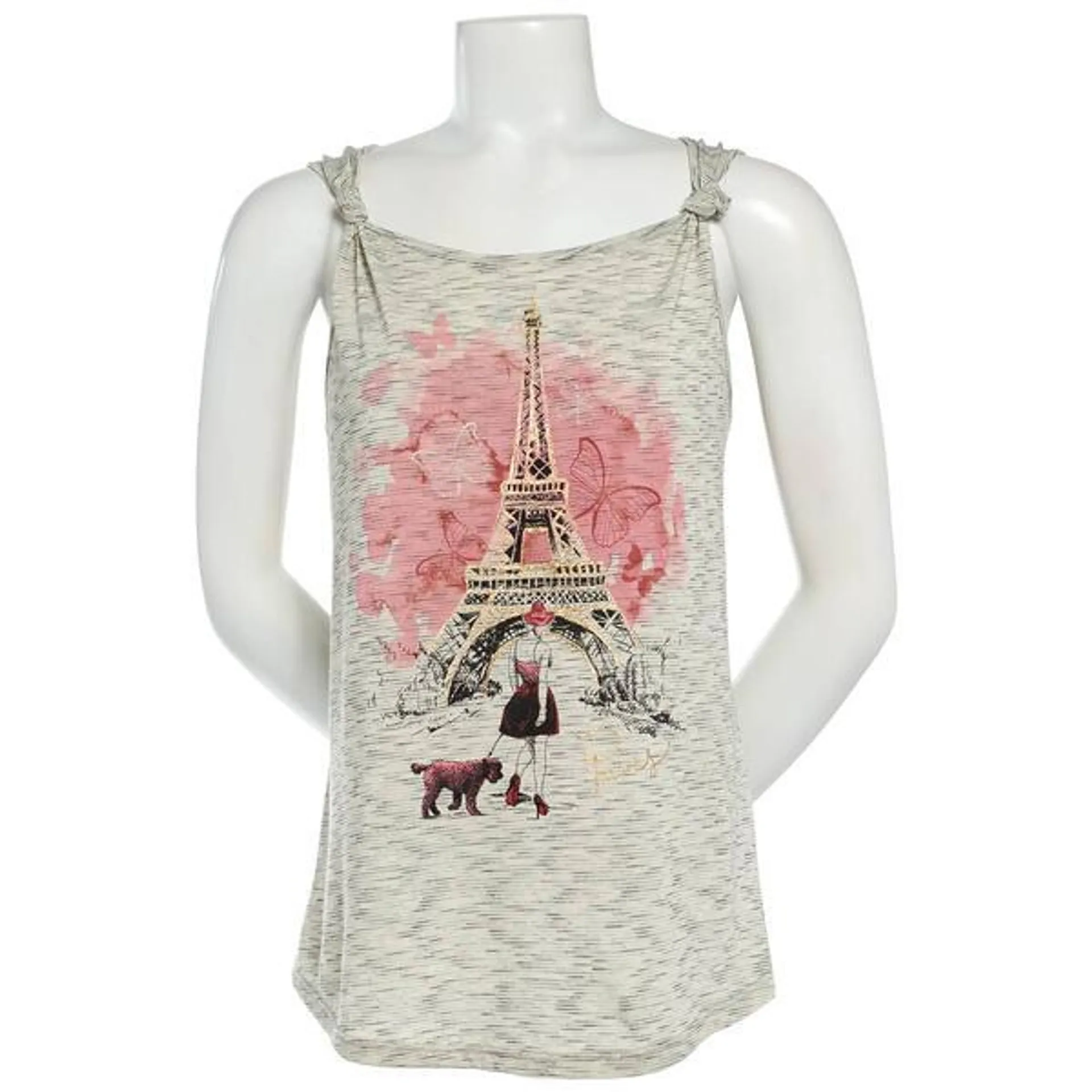 Womens Tru Self Knotted Strap Eiffel Tower Graphic Tank Top