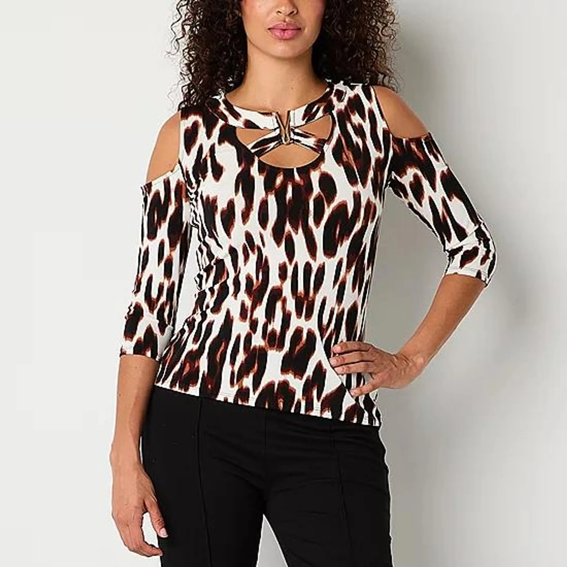 new! Bold Elements Womens Keyhole Neck 3/4 Sleeve Blouse