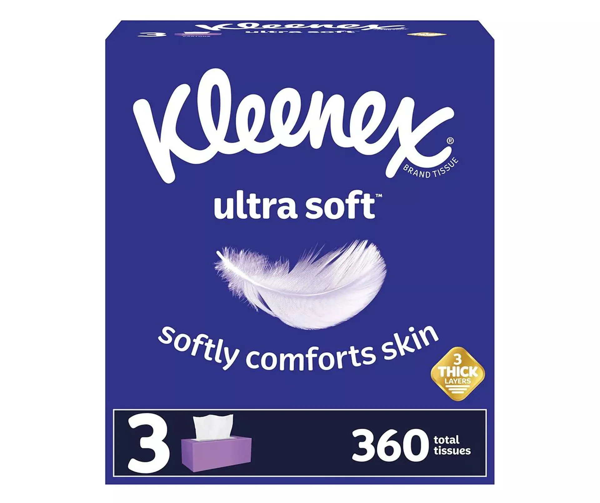 Ultra Soft Facial Tissues, 3 Flat Boxes, 120 Tissues per Box