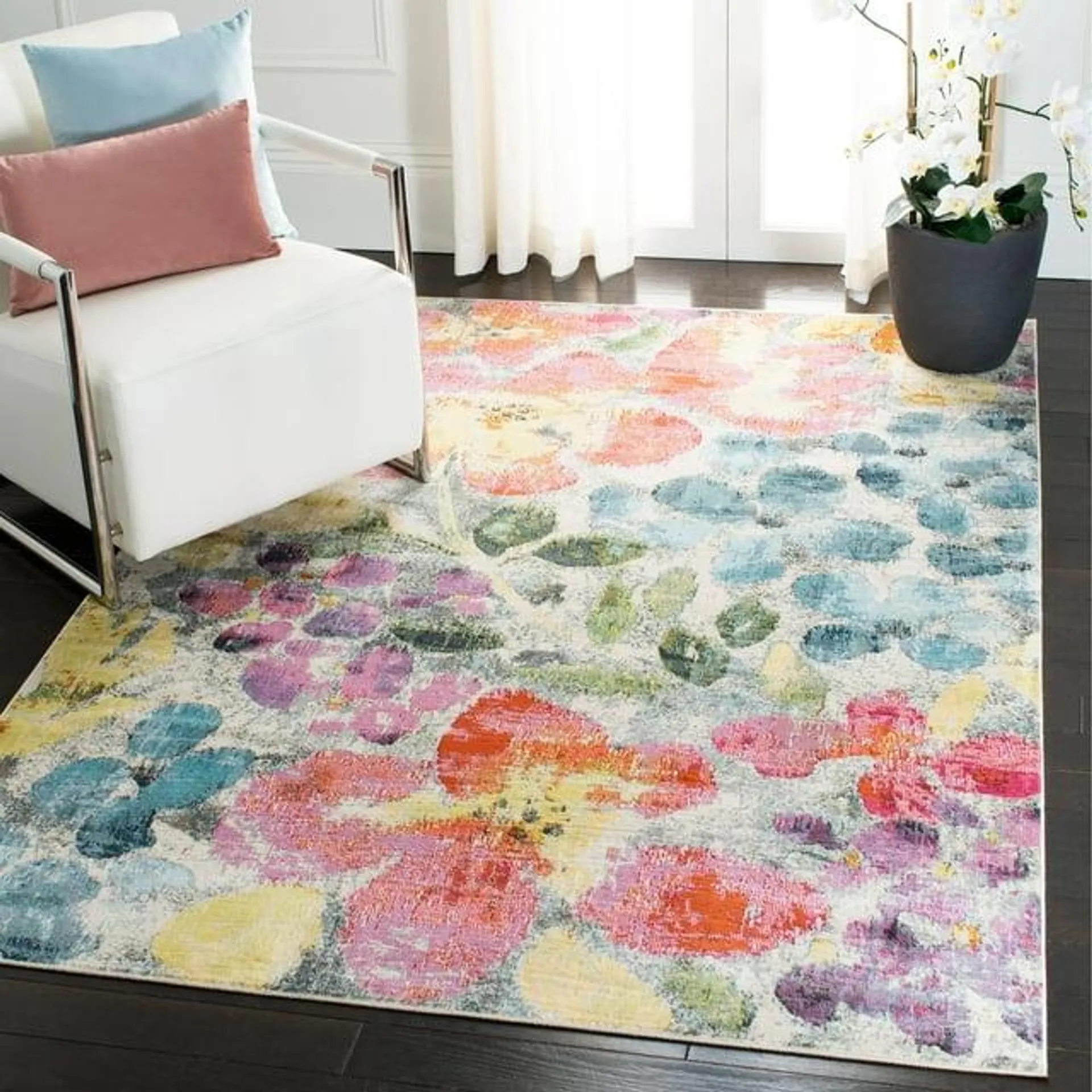 SAFAVIEH Lillian Camille Abstract Floral Area Rug, Blue/Yellow, 5'3" x 7'7"