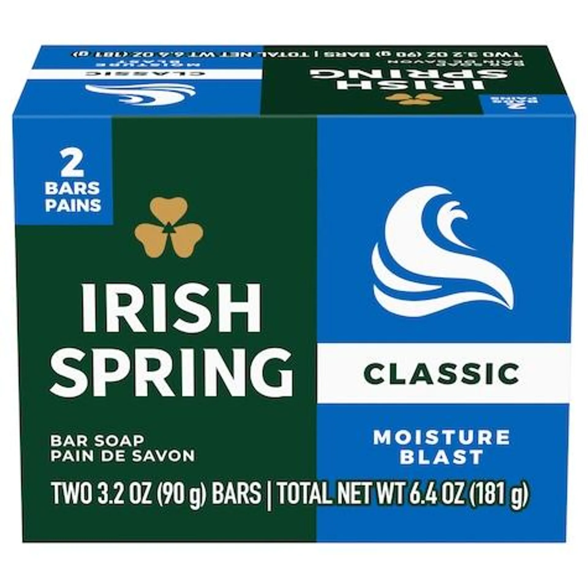 Irish Spring Moisture Blast Deodorant Soap Bars, 2-ct.