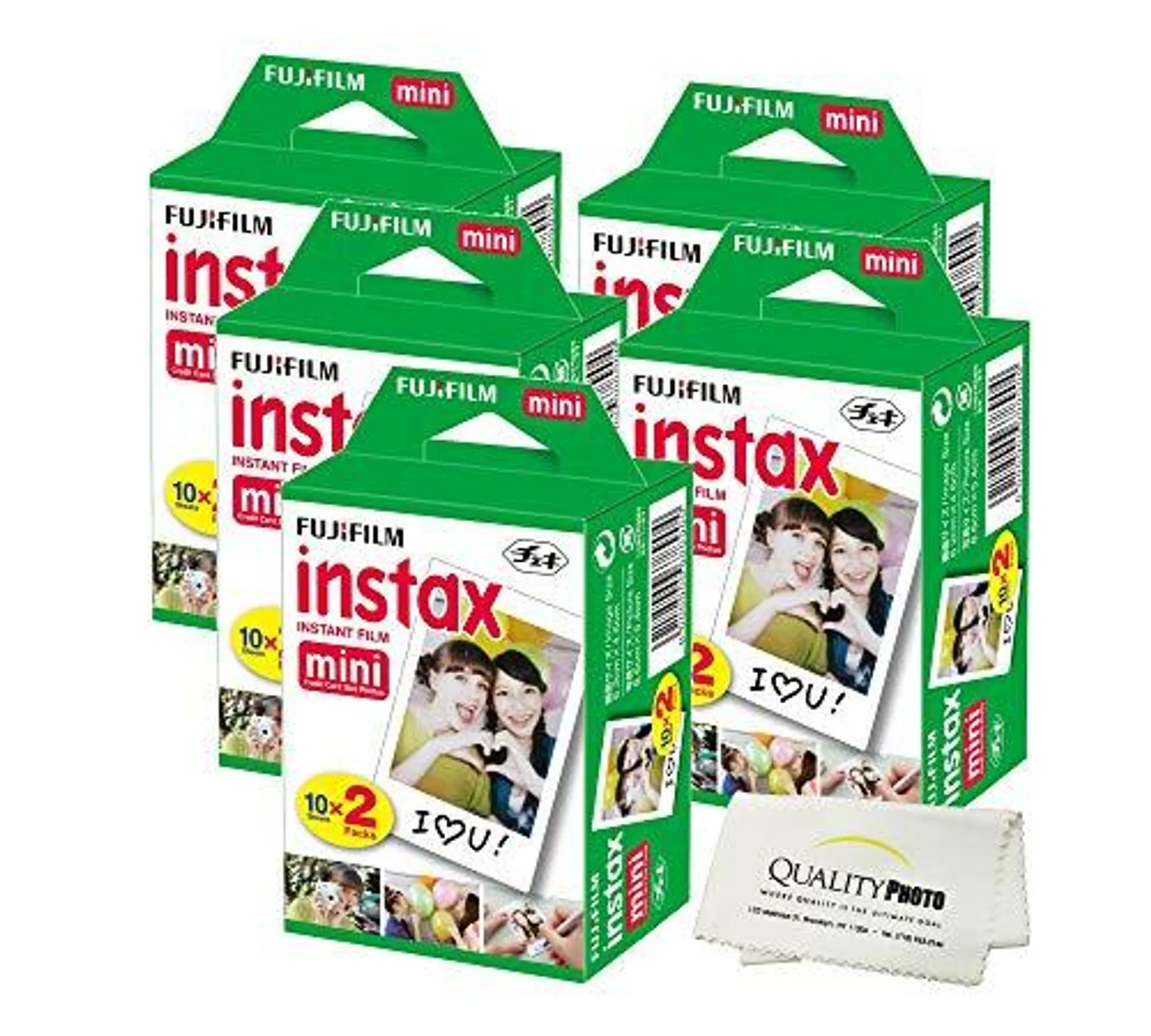 Fujifilm INSTAX Mini Instant Film (White) For Fujifilm Mini 8 & Mini 9 Cameras w/ Microfiber Cloth by Quality Photo (100 Film