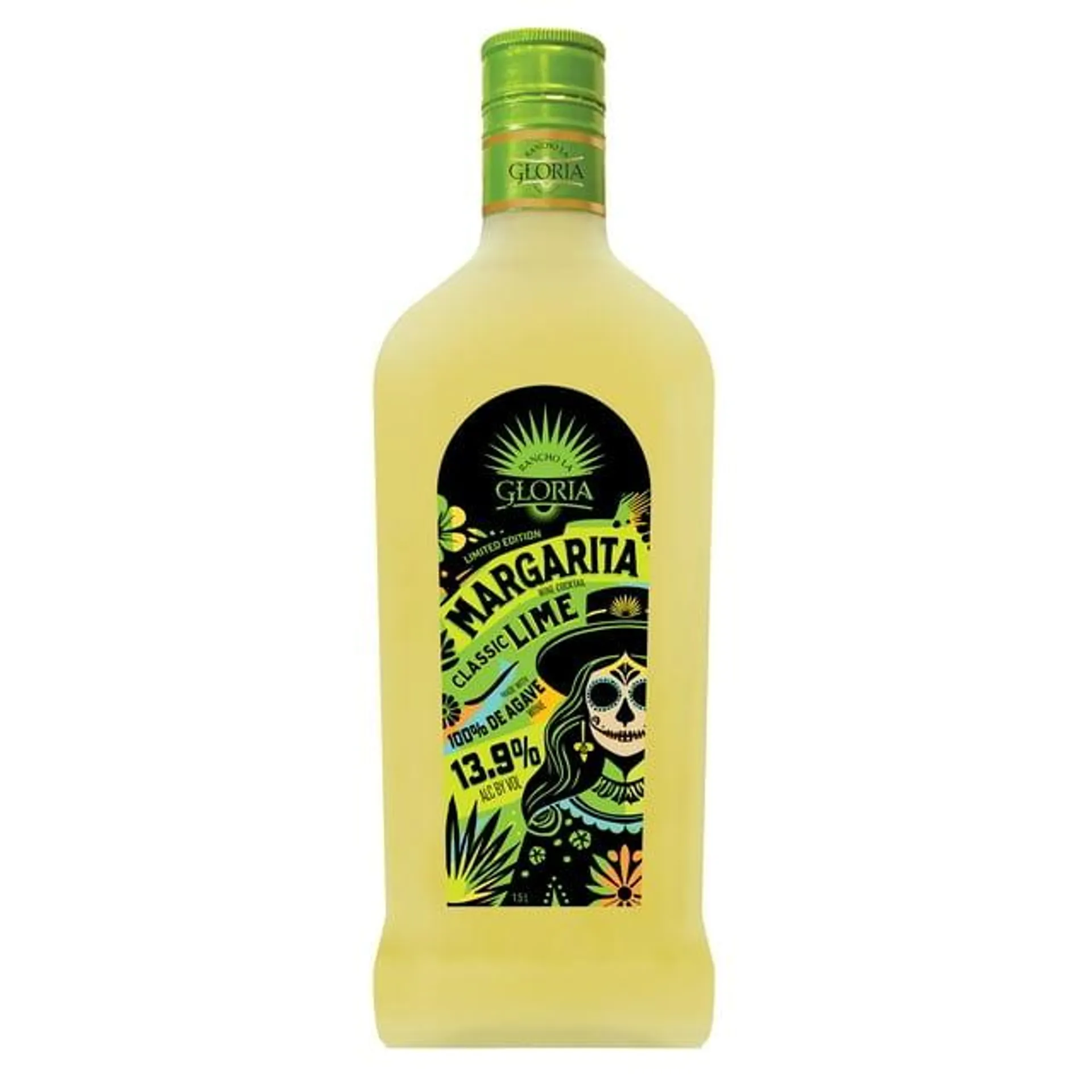 Rancho La Gloria, Lime Margarita Cocktail, 13.9% ABV, 1.5L Glass Bottle, 10-150ml Servings