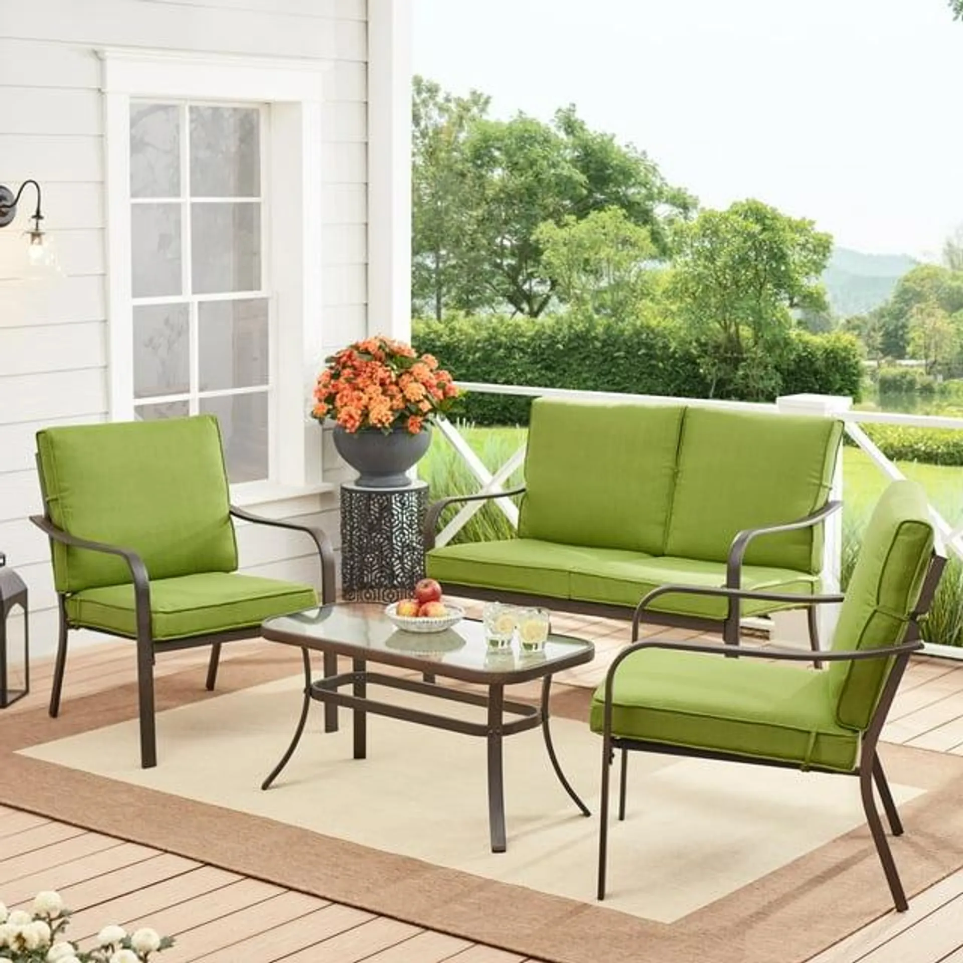 Mainstays Stanton 4-Piece Outdoor Patio Conversation Set, Green