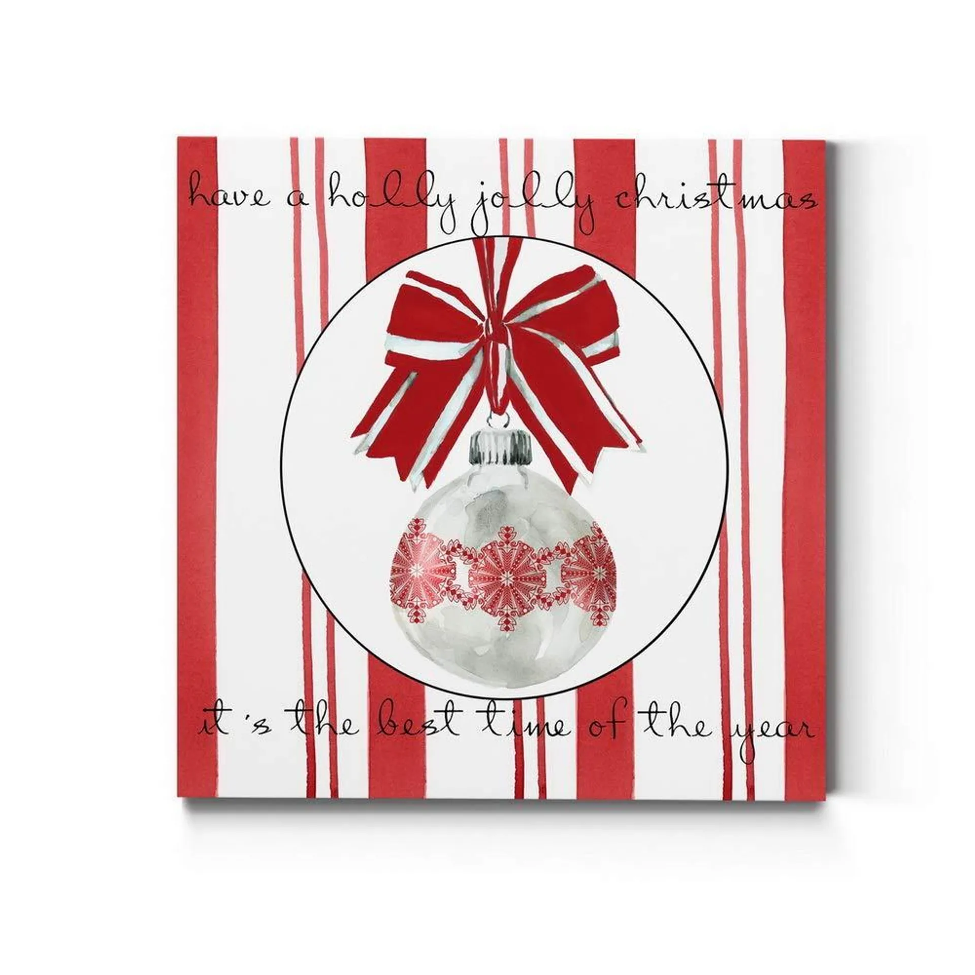 Renditions Gallery Red White Ornament (1) Wall Art, Christmas Winter Artwork, Candy Cane Stripes, Snowflake, Premium Gallery