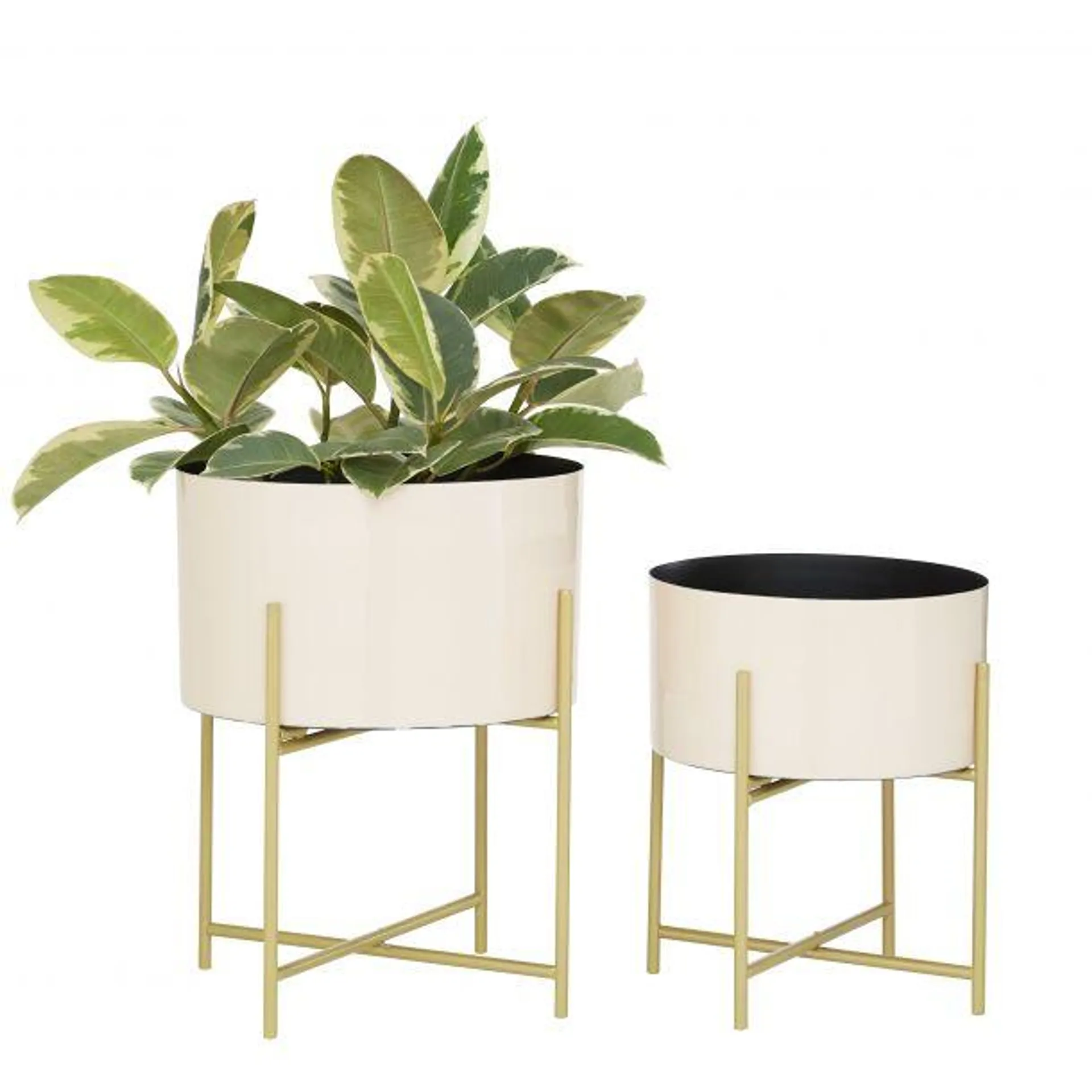 Marisol + Daisy Contemporary Metal Planter with Removable Gold Stand (Set of 2) - White/Gold