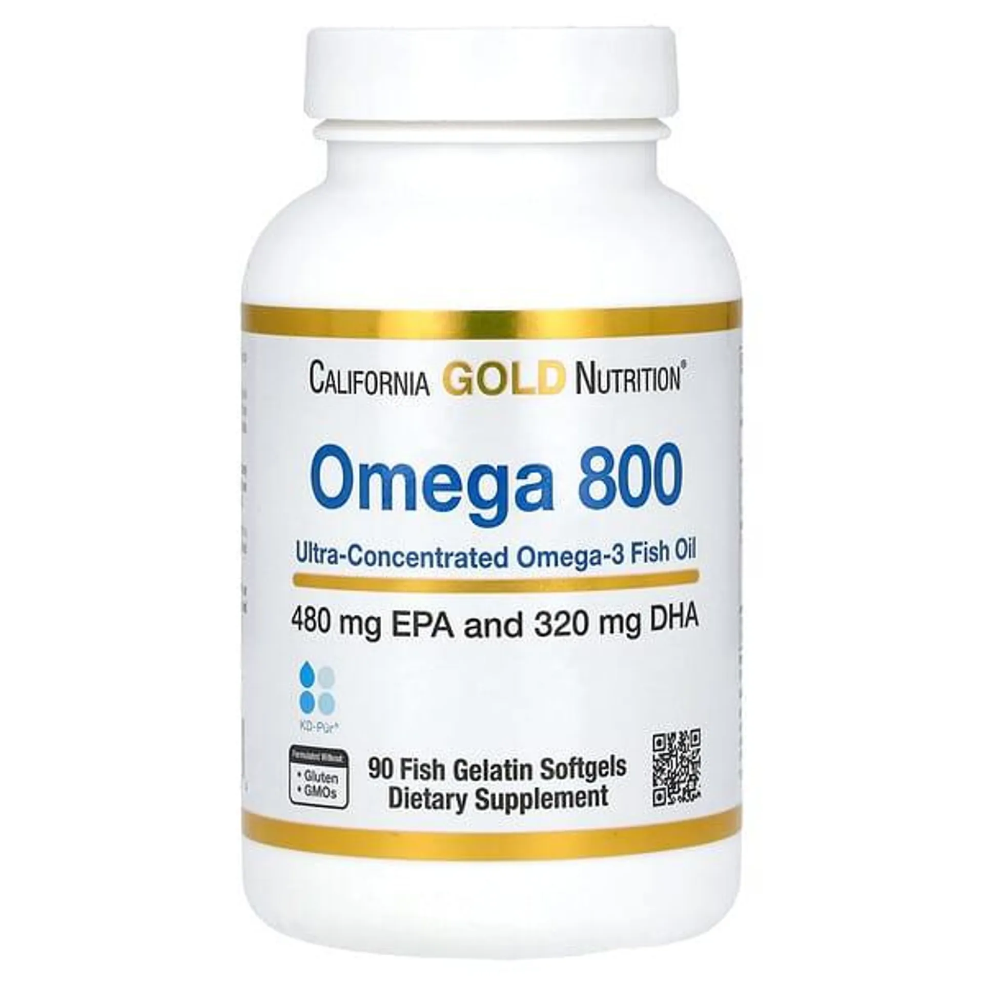 California Gold Nutrition, Omega 800 Ultra-Concentrated Omega-3 Fish Oil, kd-pur Triglyceride Form, 1,000 mg, 90 Fish Gelatin Softgels