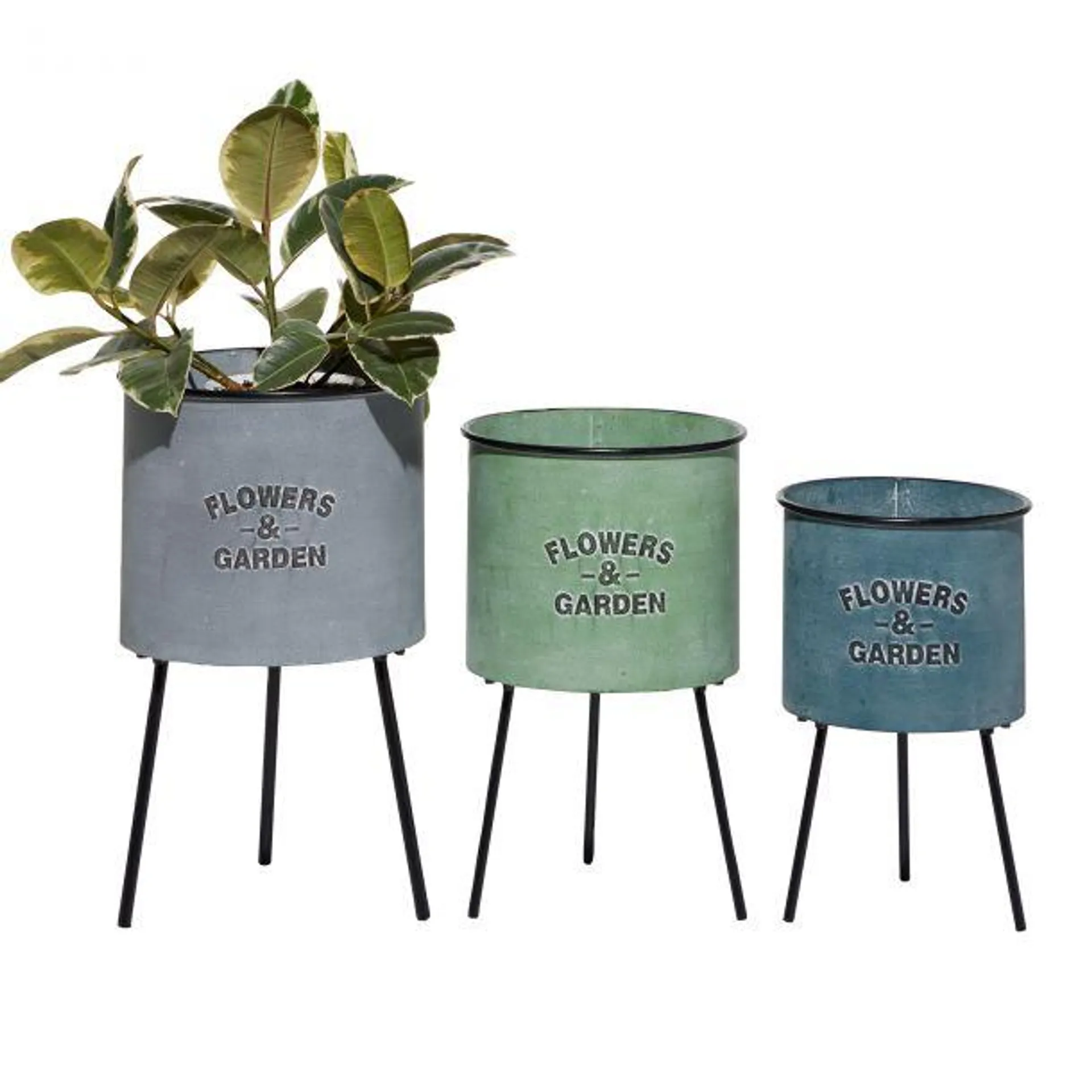 Set of 3 Multi Colored Metal Farmhouse Planter, 17", 18", 21"