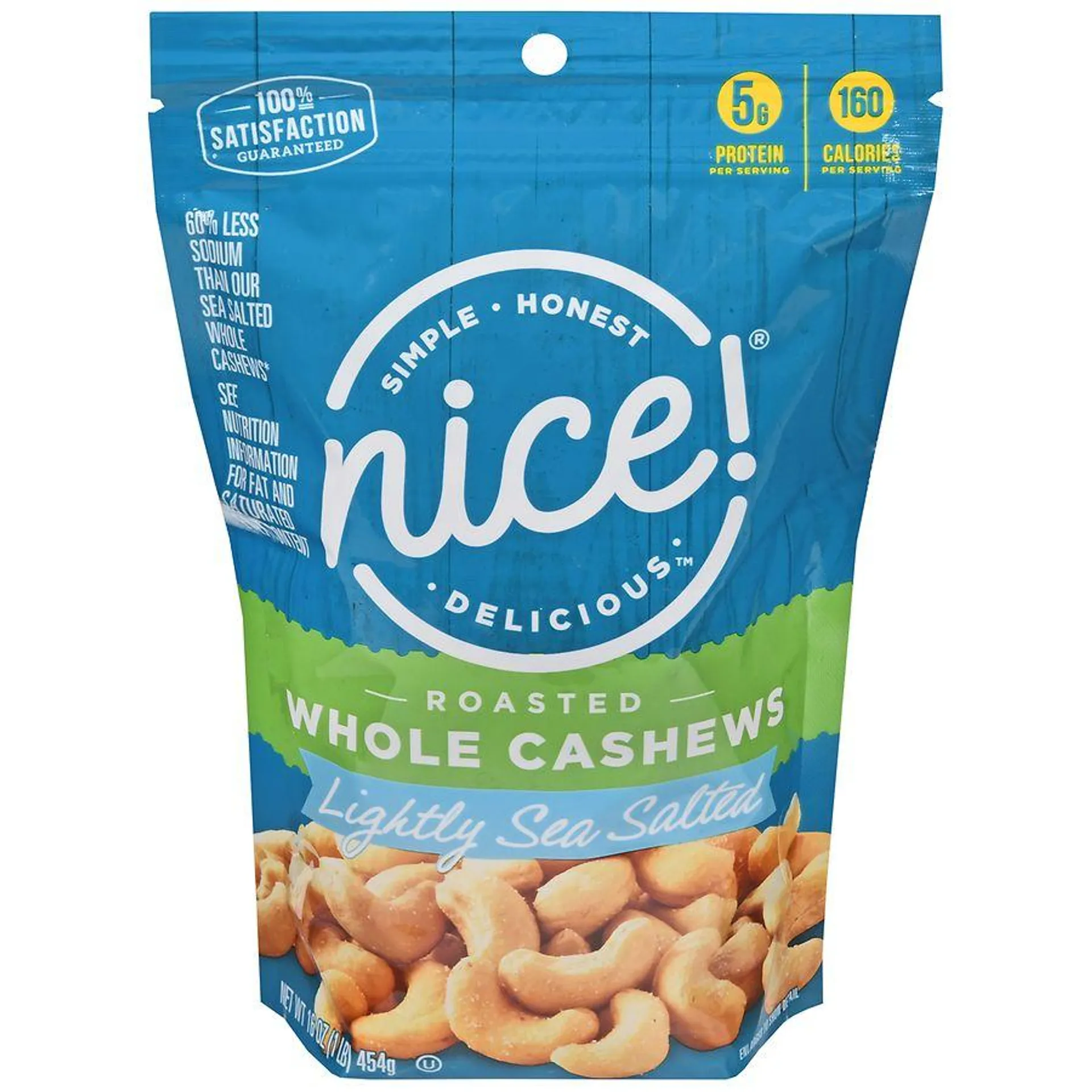 Nice! Roasted Whole Cashews Lightly Sea Salted, 16.0 oz