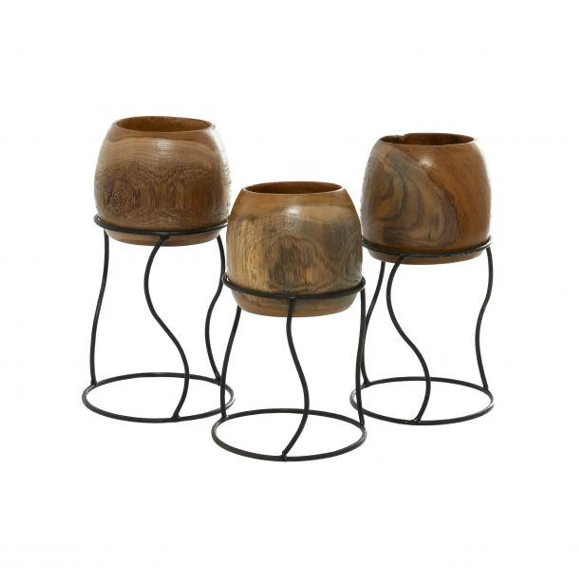 Marisol + Daisy Rustic Metal Planter with Wavy Removable Stand (Set of 3) - Brown