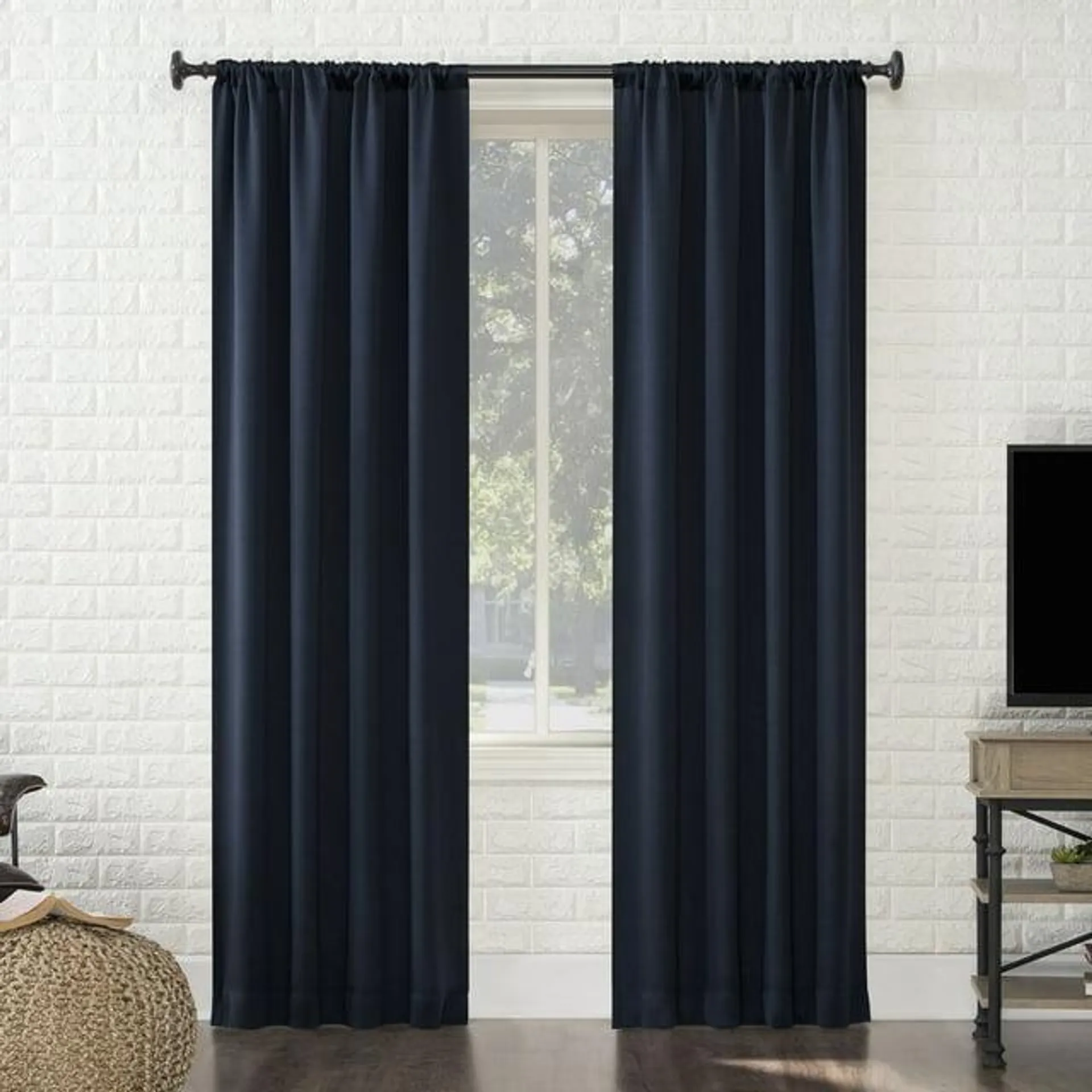 Sun Zero Avery 100% Blackout Rod Pocket Single Curtain Panel, 40" x 95", Navy