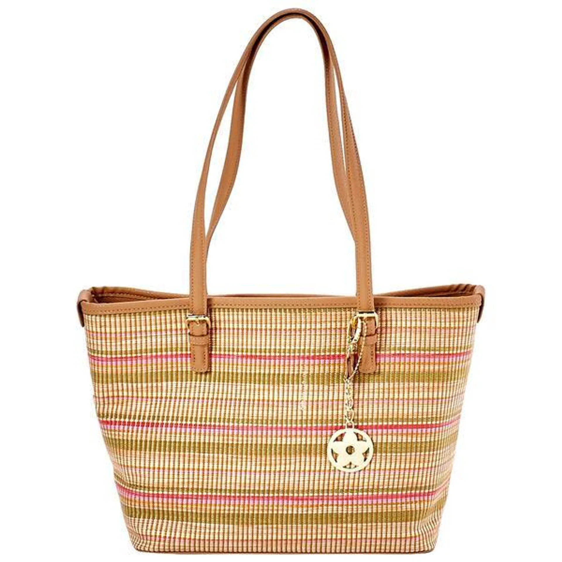 Bueno Stripe Flower Charm Tote