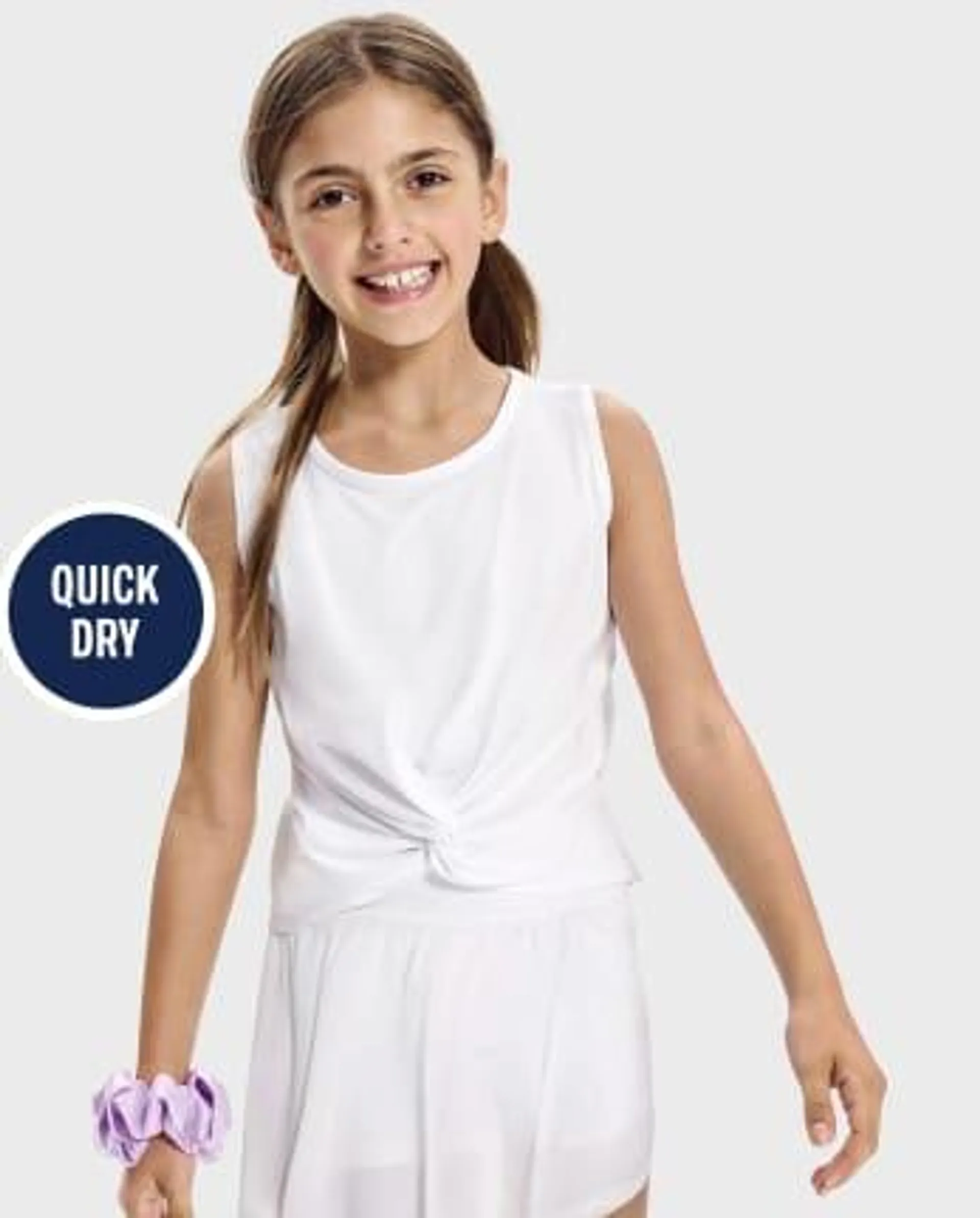 Girls Quick Dry Twist Front Tank Top - white