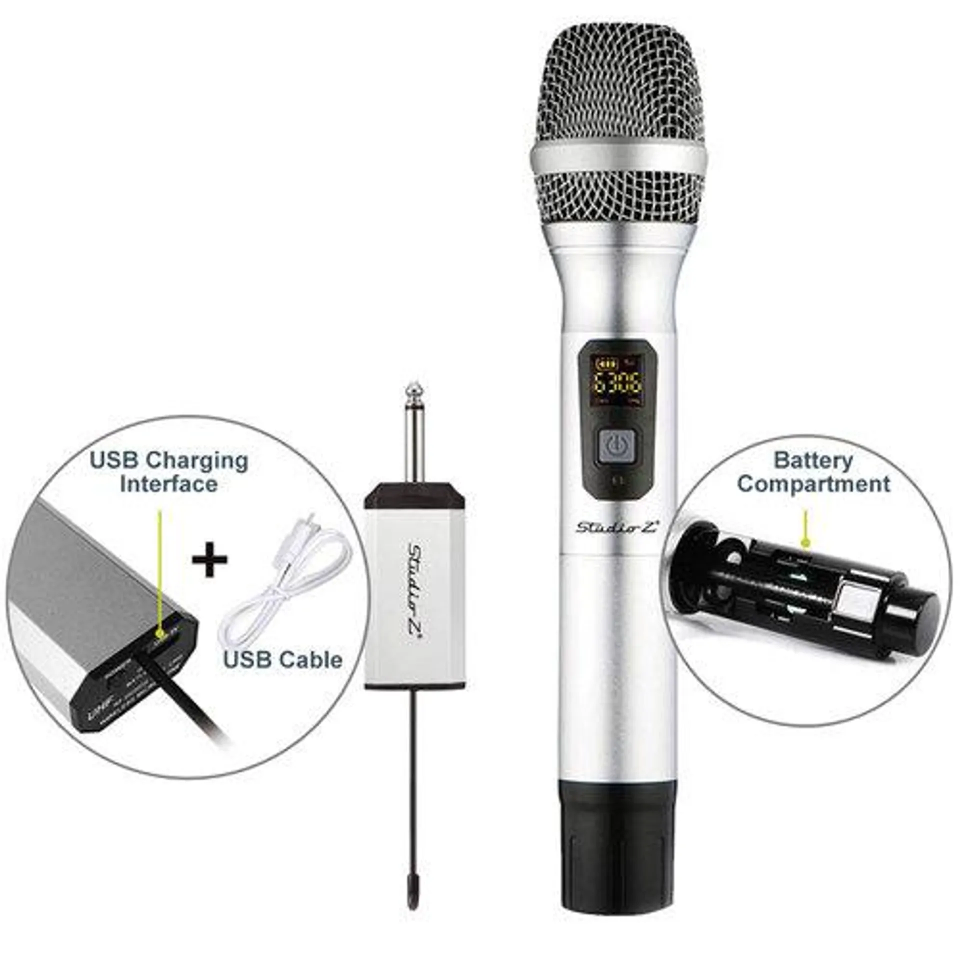 - UHF Wireless Microphone with Rechargeable Receiver