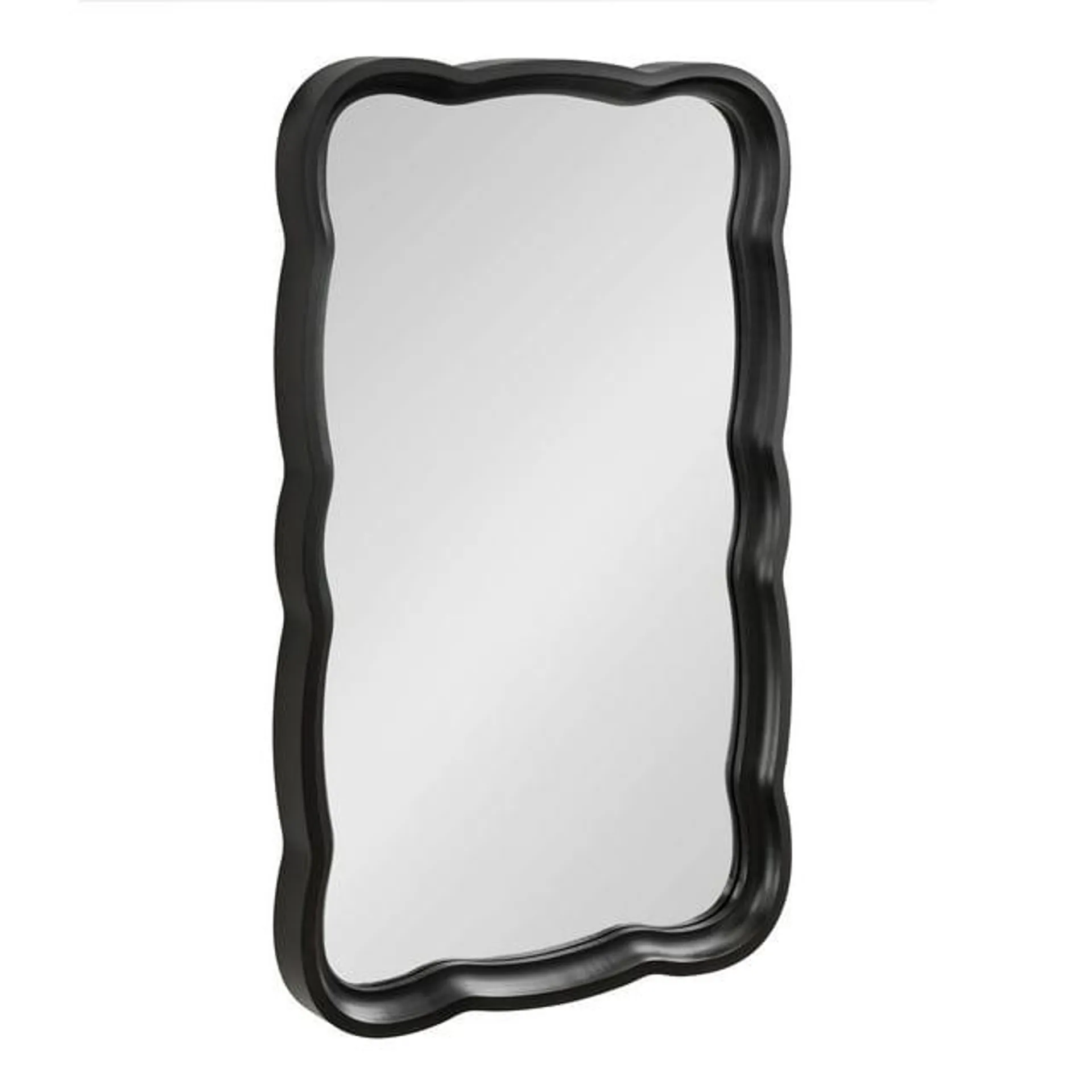 Kate and Laurel Hatherleigh Modern Scallop Wooden Wall Mirror, 24 x 38, Black, Farmhouse Scalloped Wavy Mirror for Bathroom Vanity Decor or Fireplace Mantel Mirror