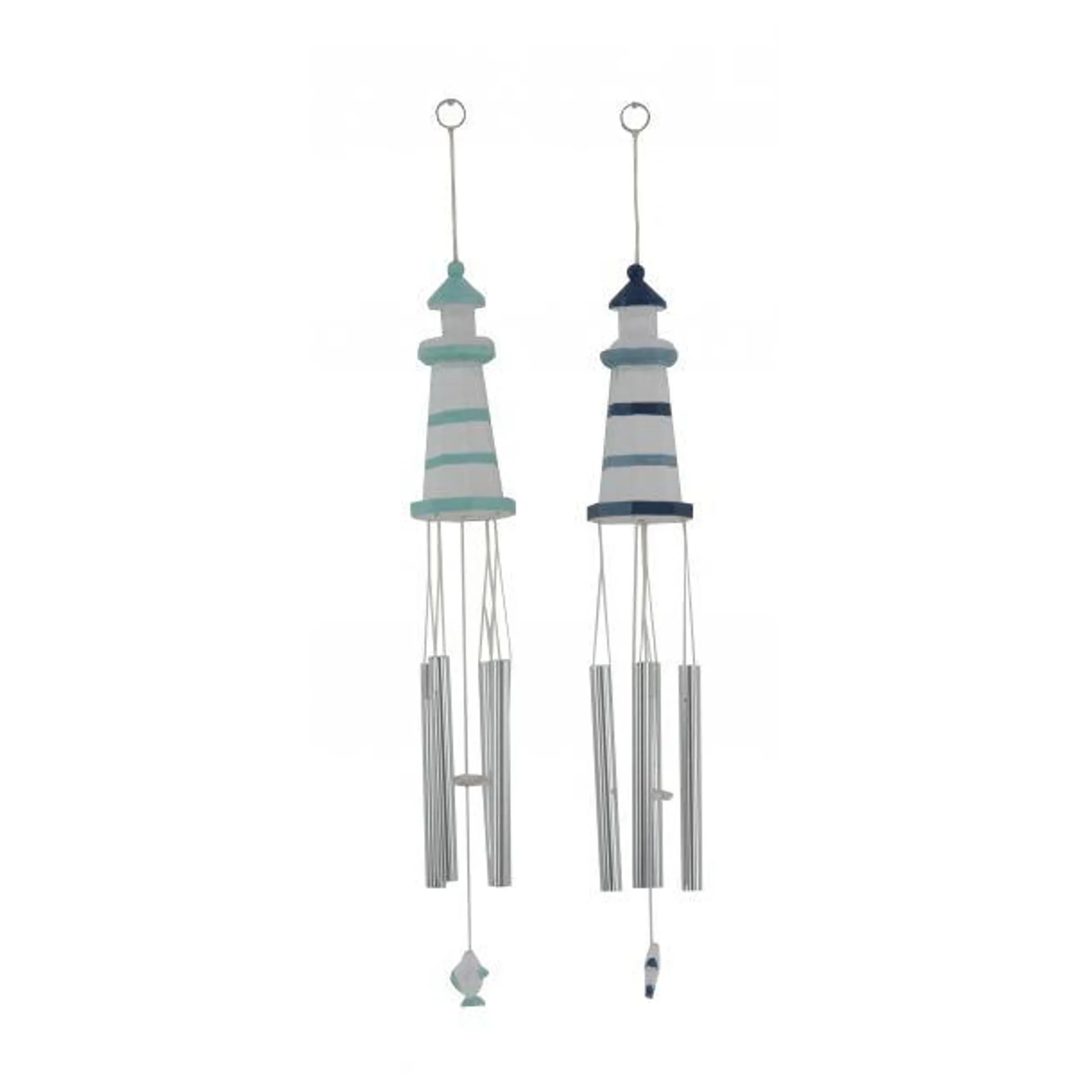 Marisol + Daisy Coastal 30" Lighthouse Wind Chime in Wood (Set of 2) - White