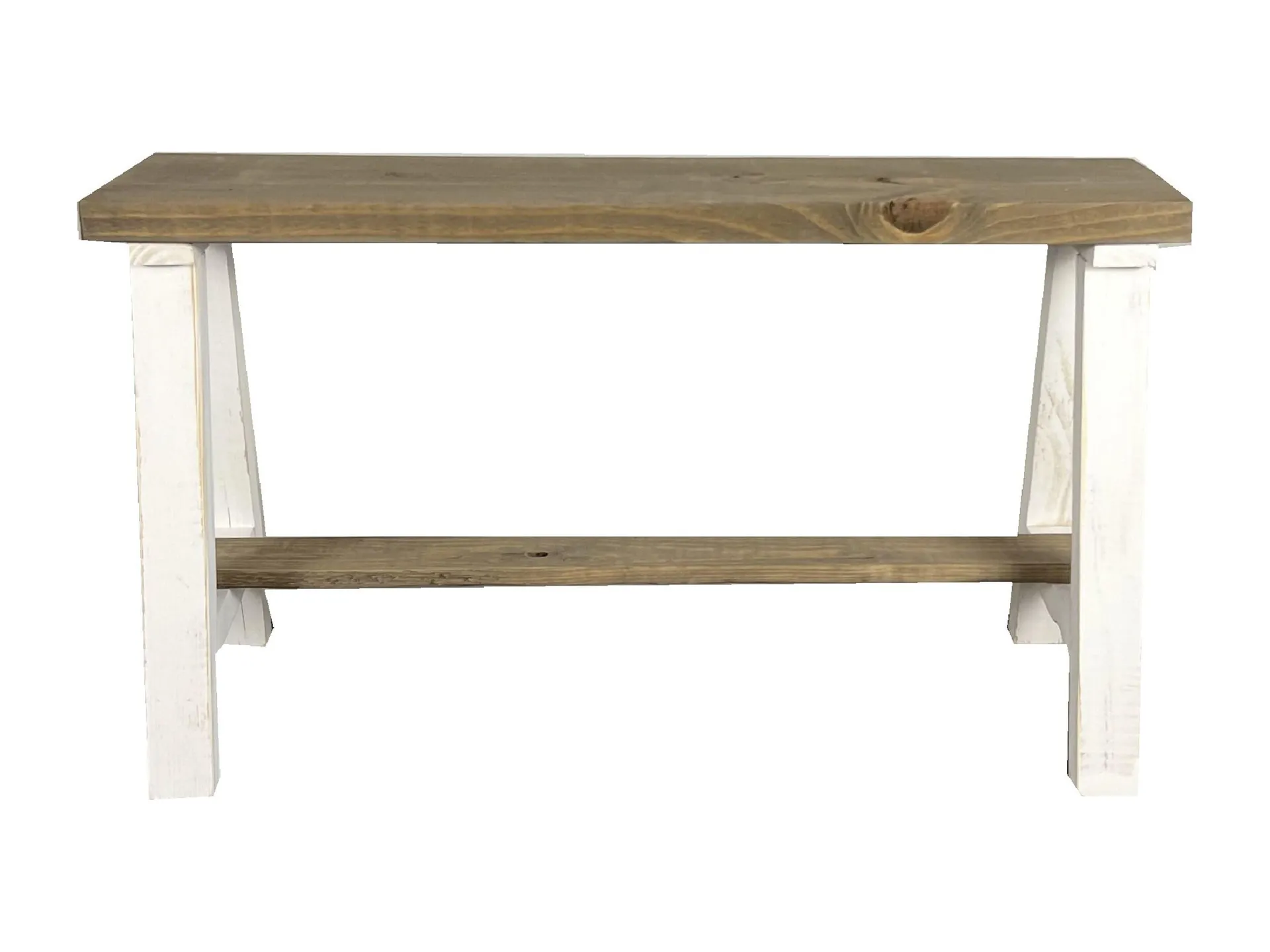 Woven Paths Simple Farmhouse Rustic Pine Wood Bench, Small, Light Brown and White 20.5"H x 35.5"W