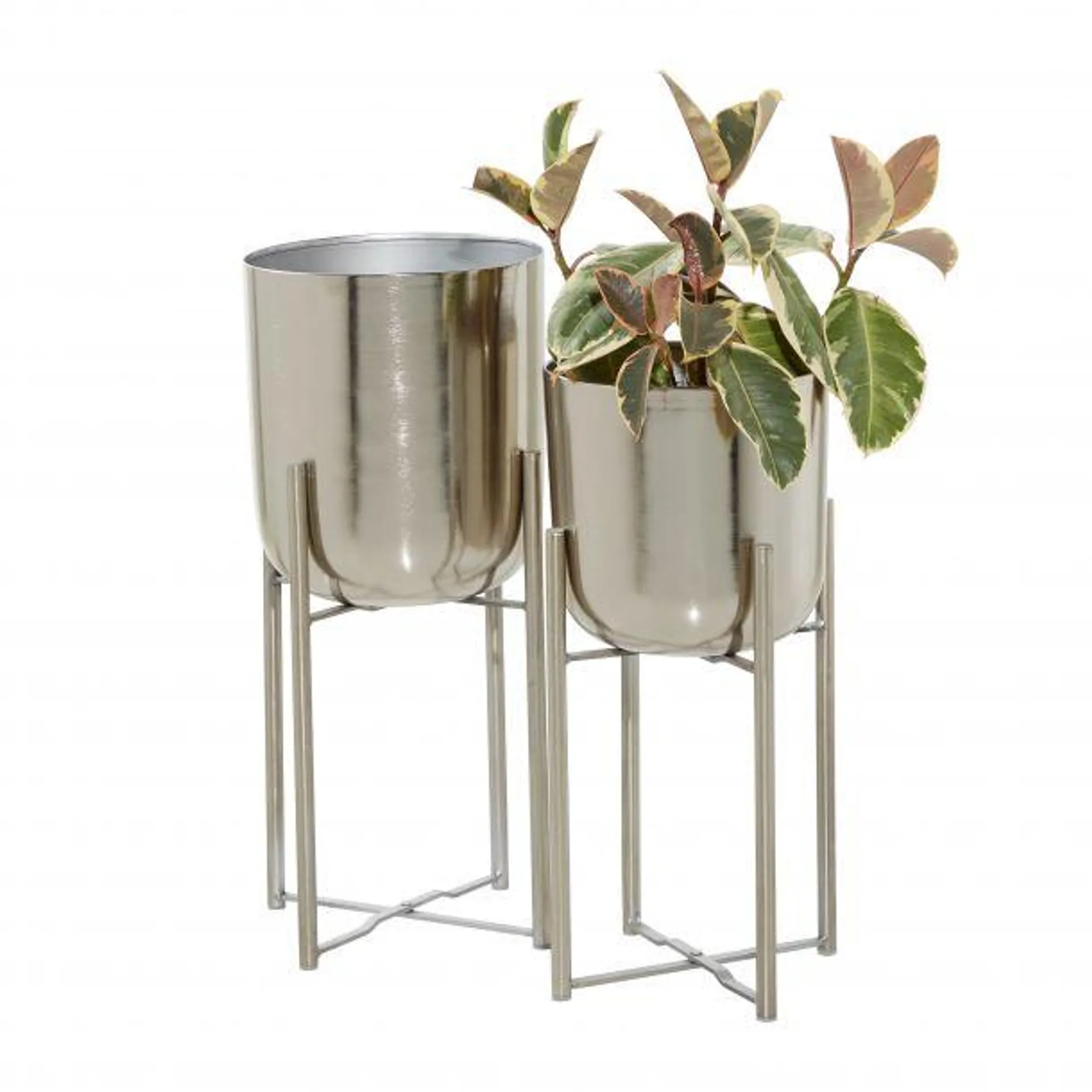 Set of 2 Silver Metal Glam Planter, 19", 22"