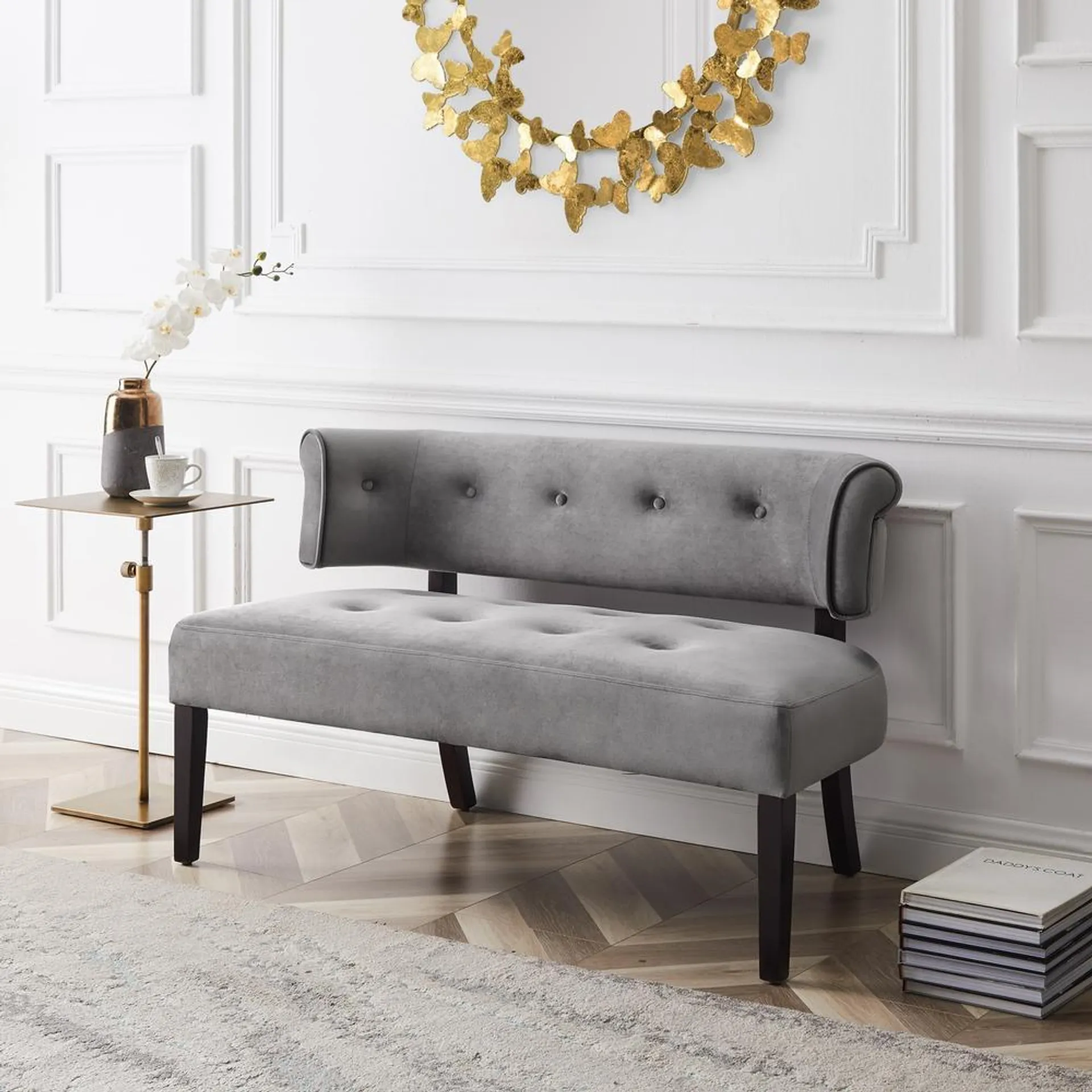 Inspired Home Mack Bench Upholstered Button Tufted