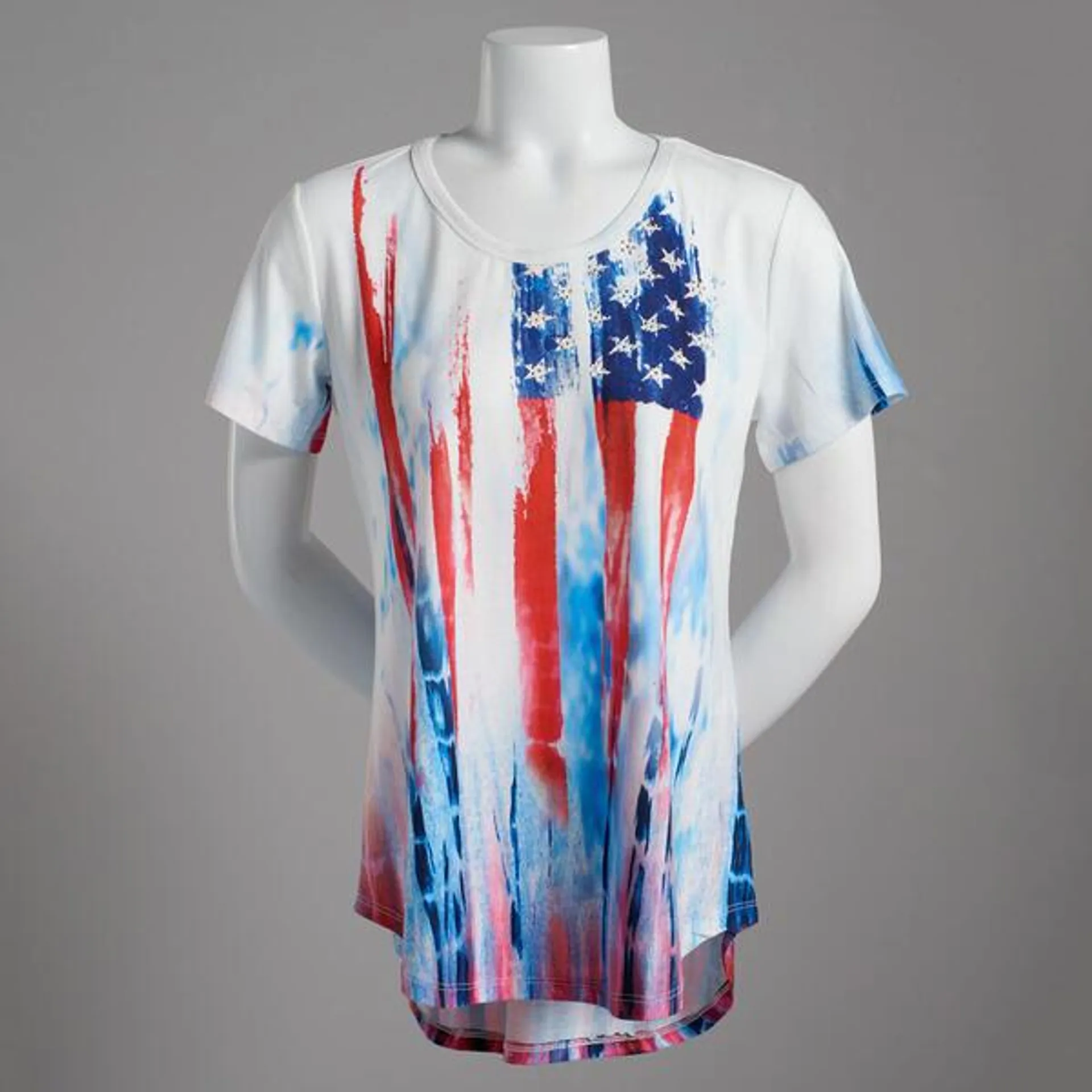 Womens OneWorld Short Sleeve High-Low Hem Flag Tee