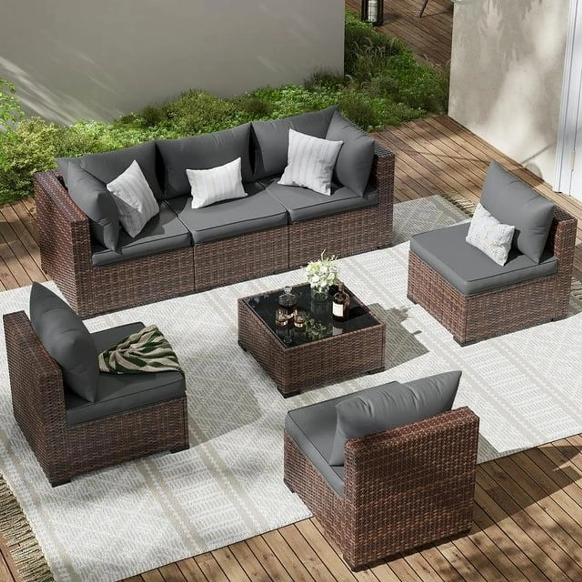 ELPOSUN Patio Furniture Set, Outdoor Patio Furniture Wicker Furniture Couch Set, 7 Pieces Outdoor Sectional Sofa with Patio Furniture Cover, Outdoor Patio Set for Home Furniture (Grey)