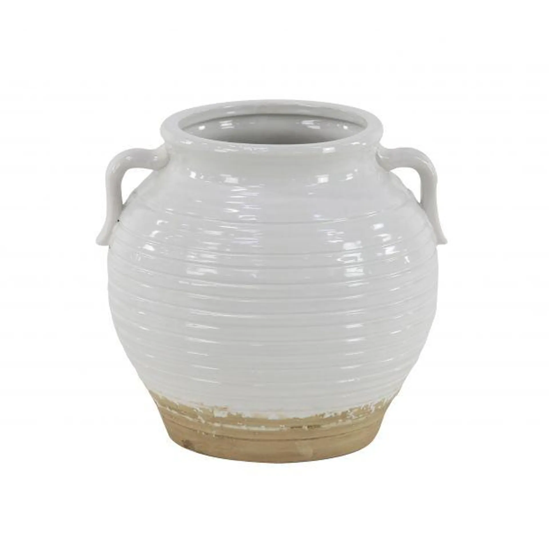 White Stoneware Vintage Planter, 10 x 9 x 8