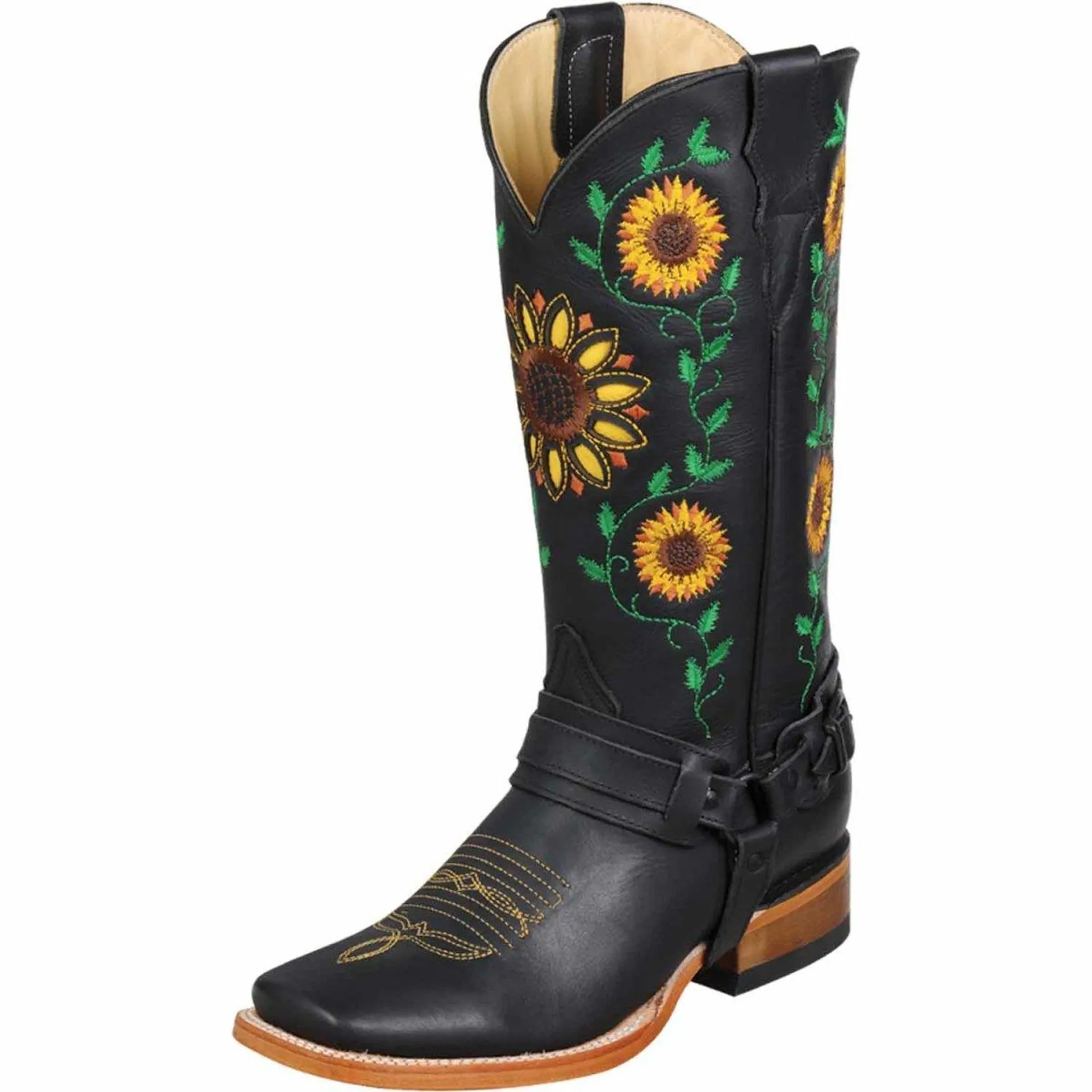 Botas de Cuero con Girasoles para Mujer en Horma Rodeo Q322GL6205