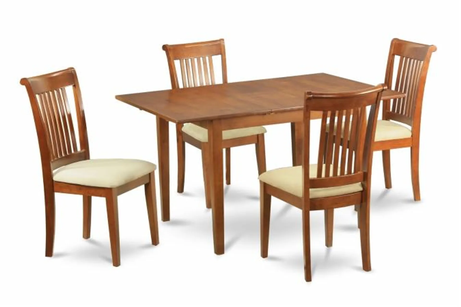 East West Furniture PSPO5-SBR-C 5 Piece Small Kitchen Table Set Table With Leaf and 4 Dining Room Chairs