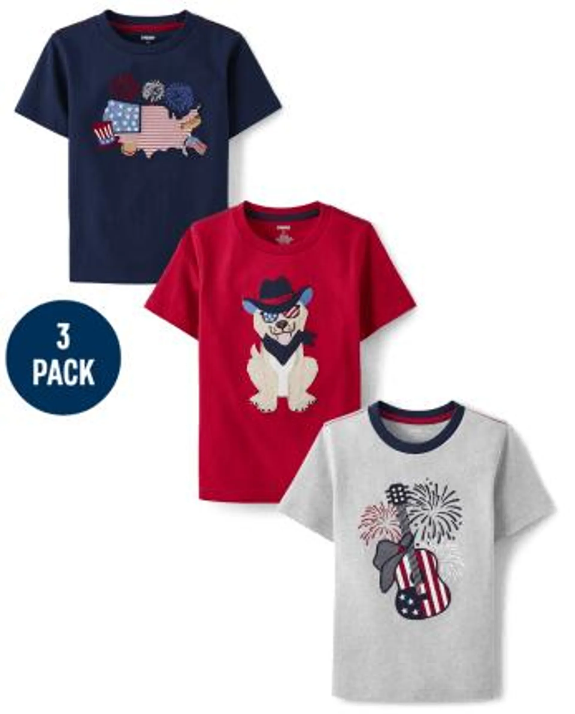 Boys Embroidered Americana Top 3-Pack - American Cutie - multi clr