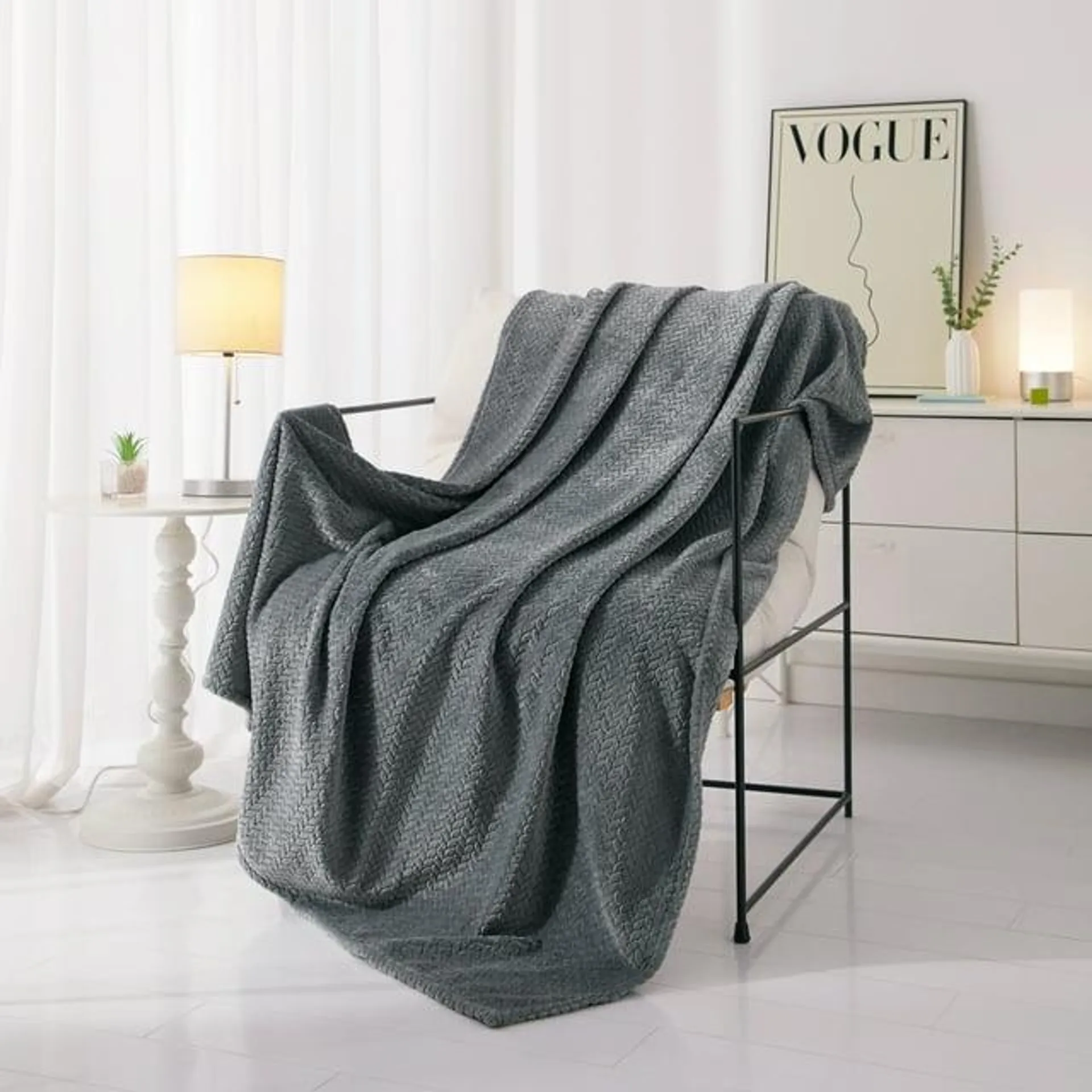 Mainstays Plush 50"x60" Textured Fleece Throw Blanket, Grey, All Ages