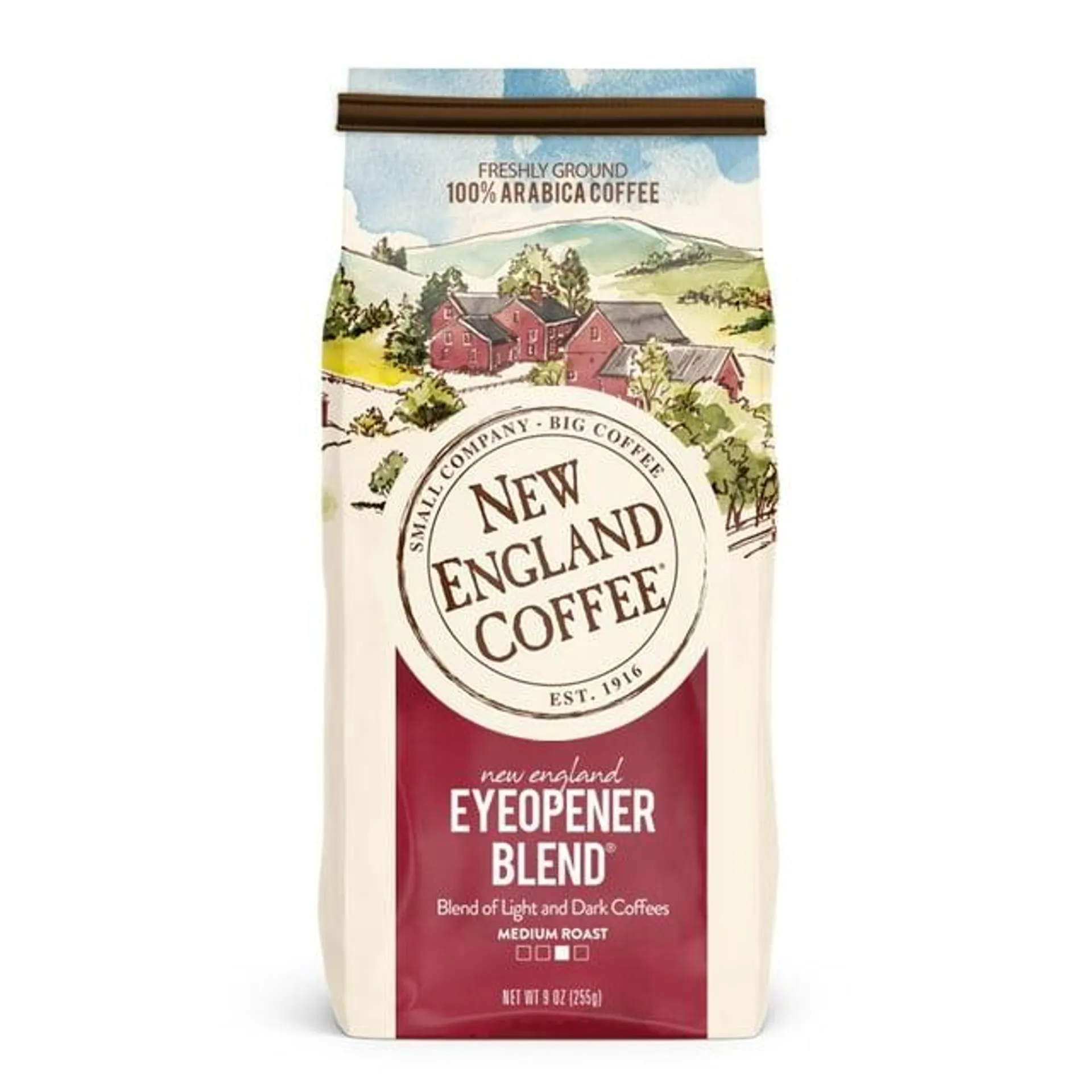 New England Coffee 100% Arabica Coffee, Eye Opener Blend, Dark Roast, Ground Coffee 9 oz