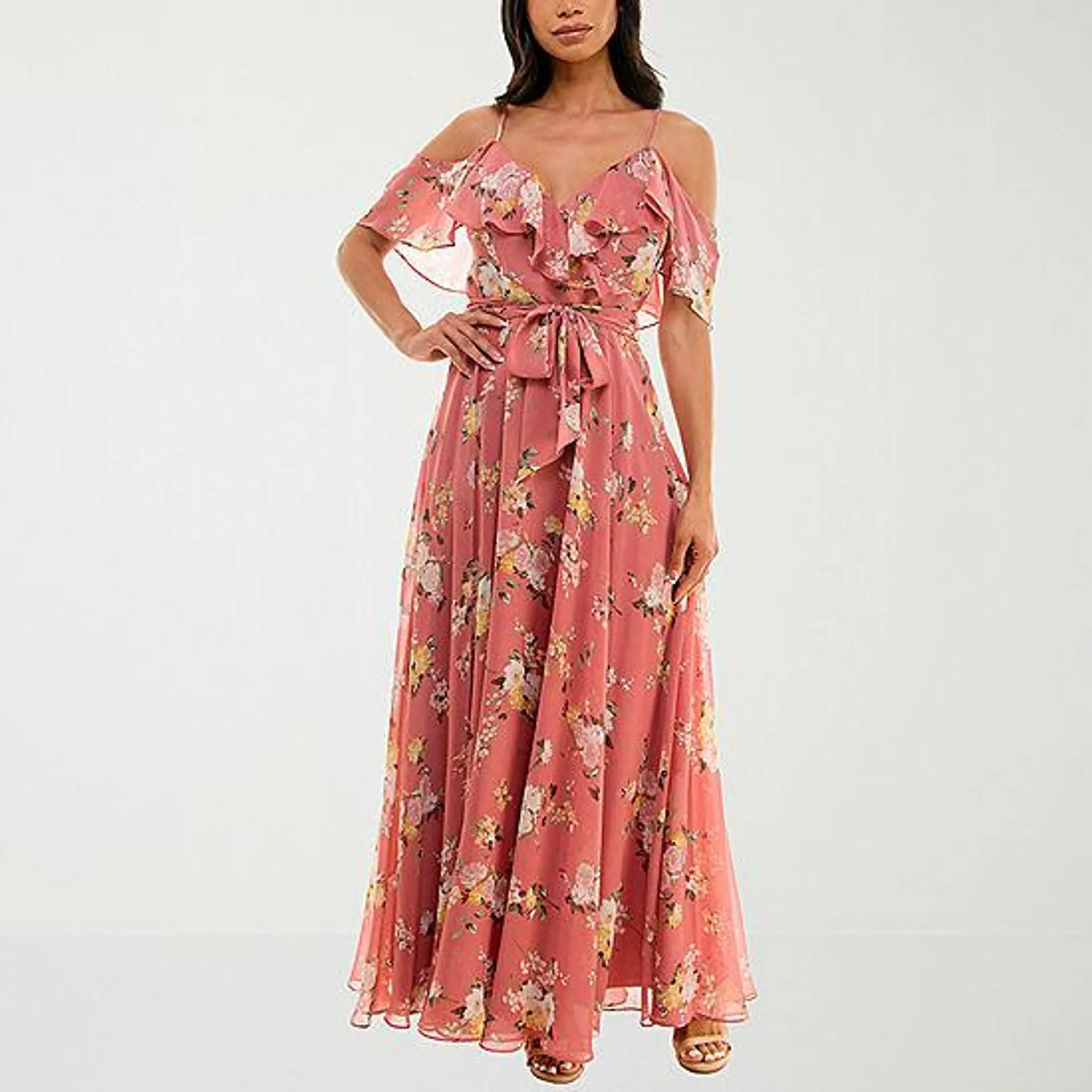 Premier Amour Short Sleeve Floral Maxi Dress