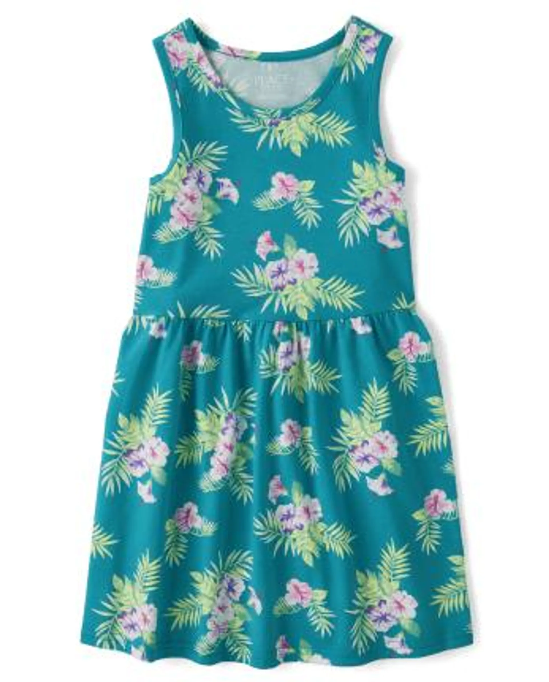 Girls Print Everyday Dress - supreme teal