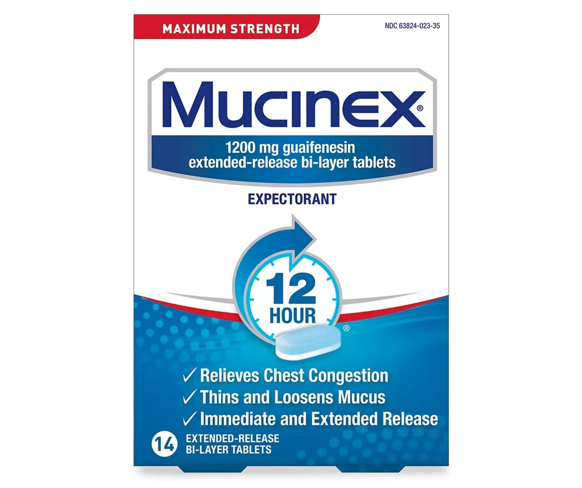 Maximum Strength Expectorant Congestion 12-Hour Relief Tablets, 14 Count